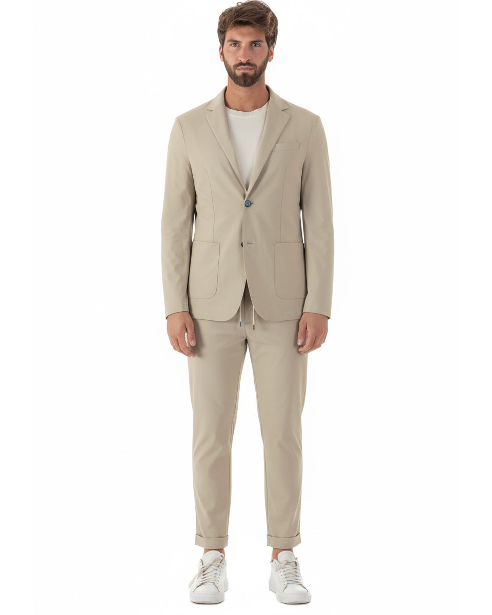 Abito uomo beige monopetto no stiro tasconi regular fit elegante