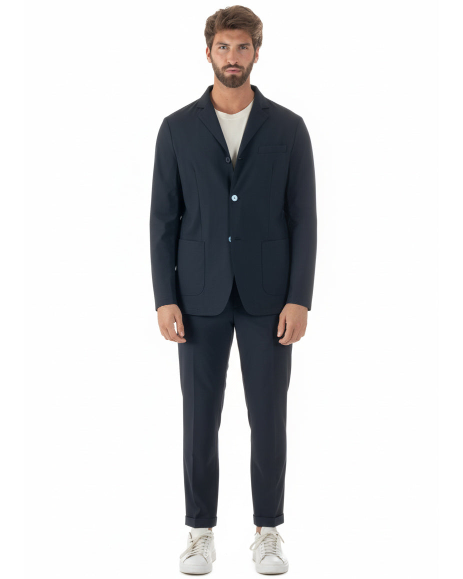 Abito uomo monopetto no stiro completo impermeabile giacca pantaloni blu GIOSAL-AE1237A