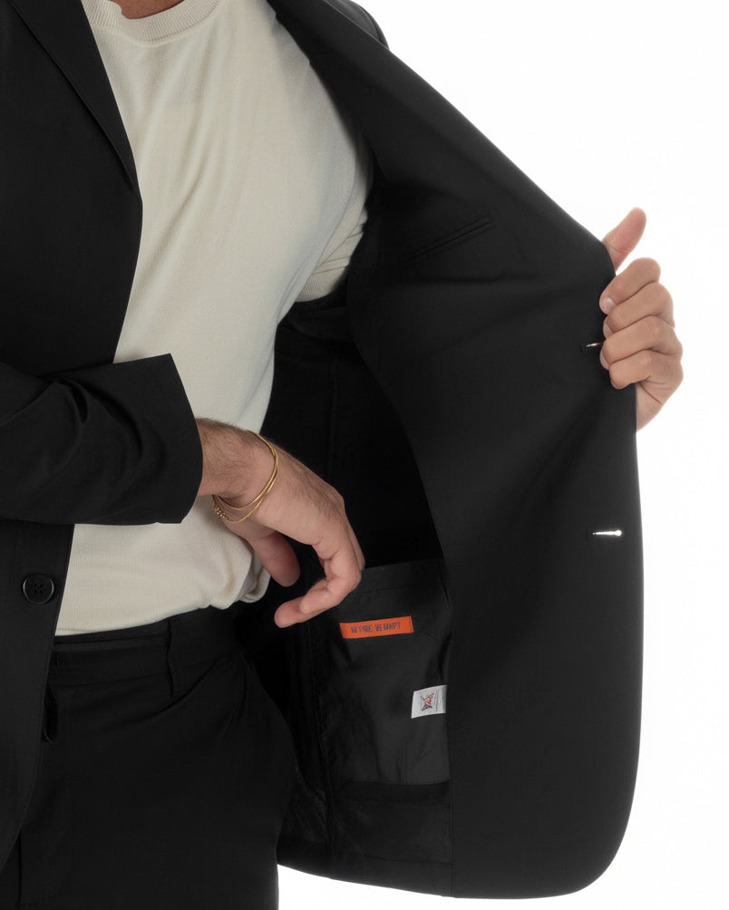 Abito uomo monopetto no stiro completo impermeabile giacca pantaloni nero GIOSAL-AE1238A