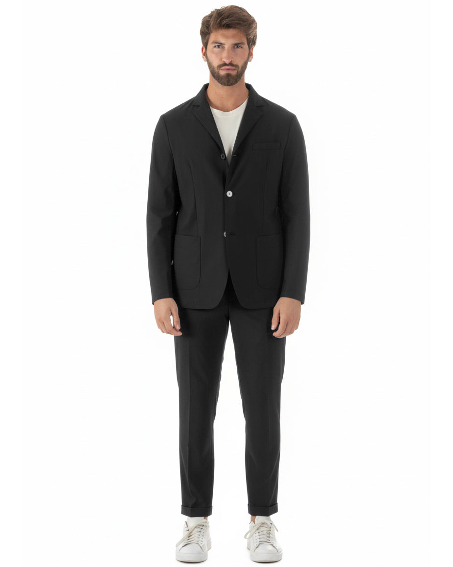 Abito uomo monopetto no stiro completo impermeabile giacca pantaloni nero GIOSAL-AE1238A