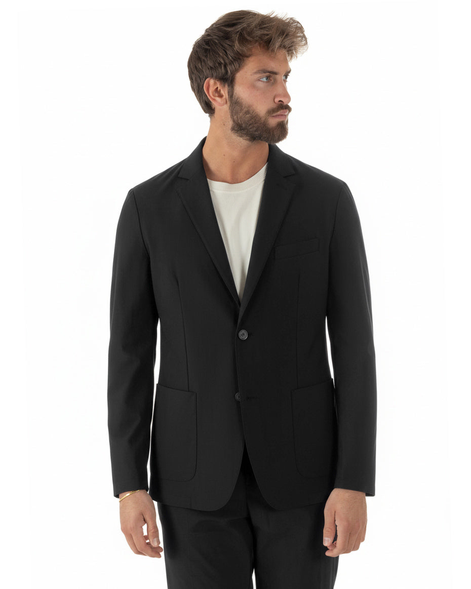 Abito uomo monopetto no stiro completo impermeabile giacca pantaloni nero GIOSAL-AE1238A