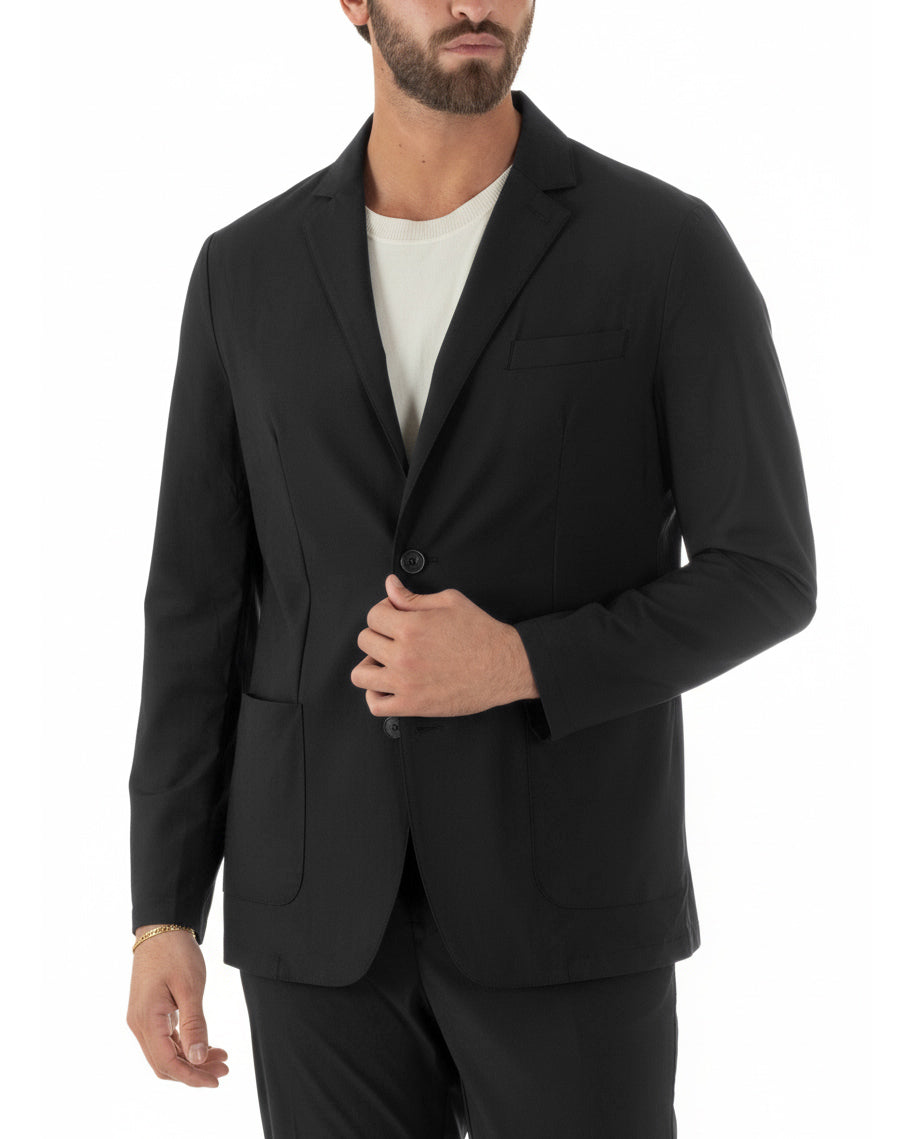 Abito uomo monopetto no stiro completo impermeabile giacca pantaloni nero GIOSAL-AE1238A