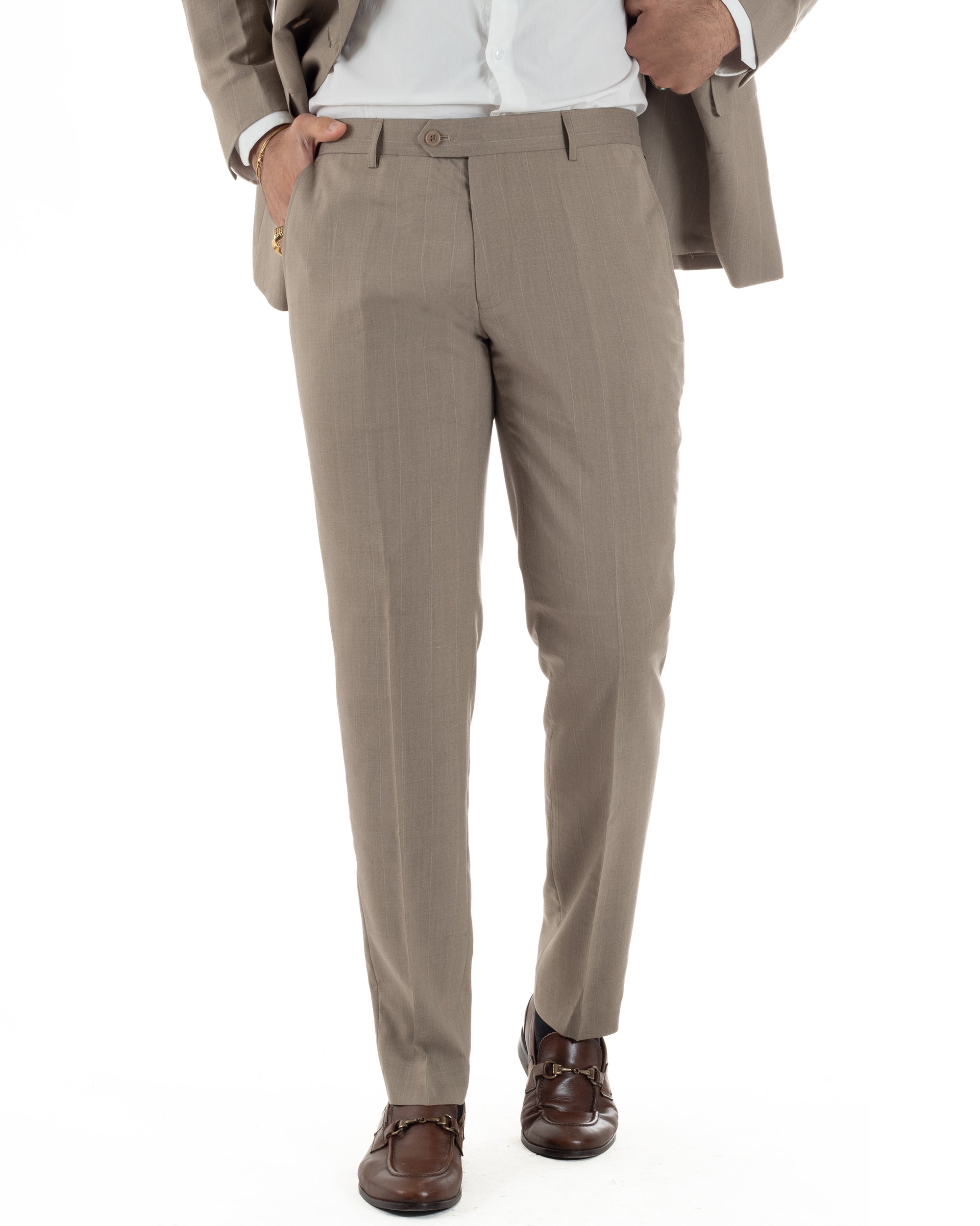 Abito uomo doppiopetto vestito gessato sartoriale rigato sottile tortora GIOSAL-AE1239A