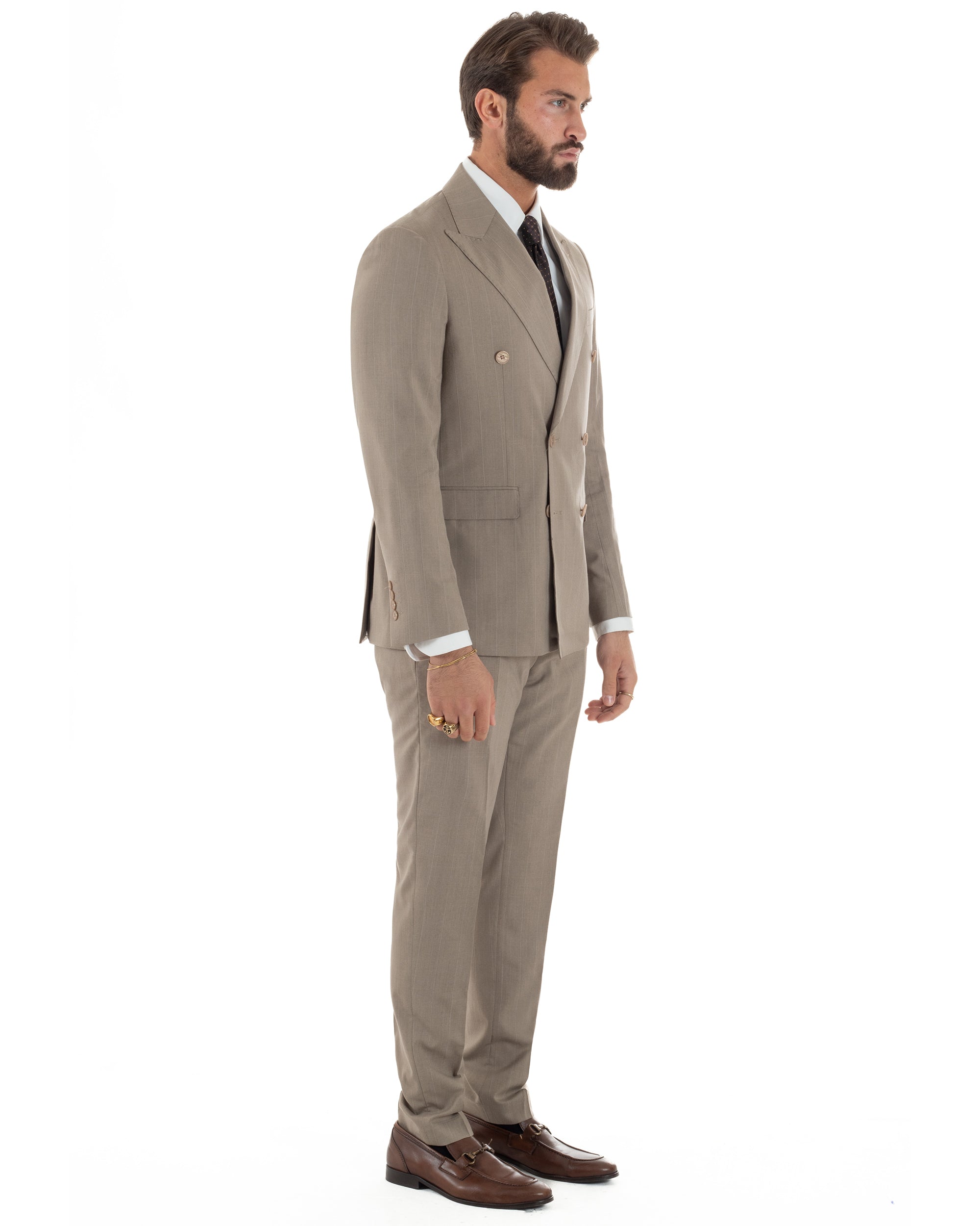 Abito uomo doppiopetto vestito gessato sartoriale rigato sottile tortora GIOSAL-AE1239A