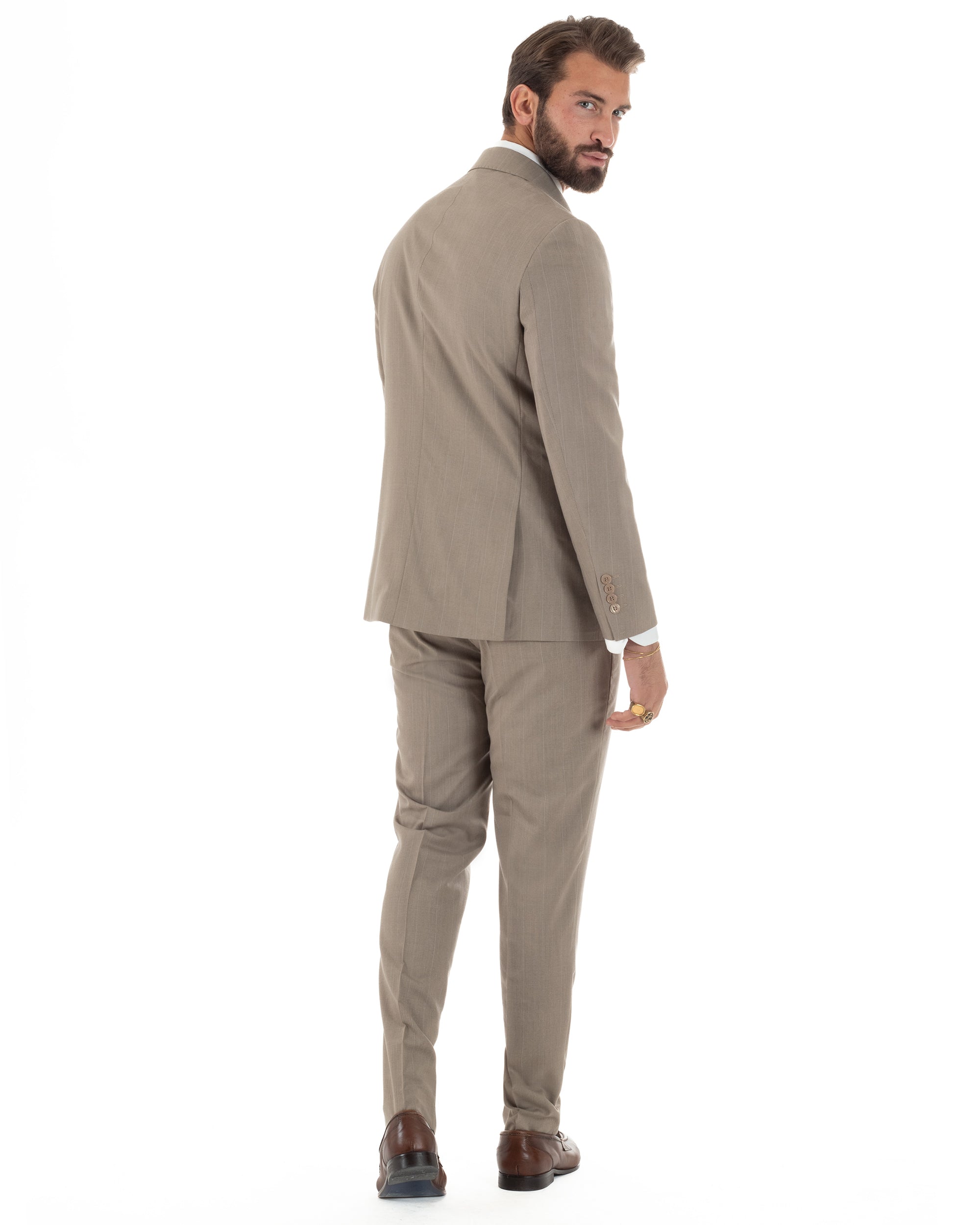 Abito uomo doppiopetto vestito gessato sartoriale rigato sottile tortora GIOSAL-AE1239A