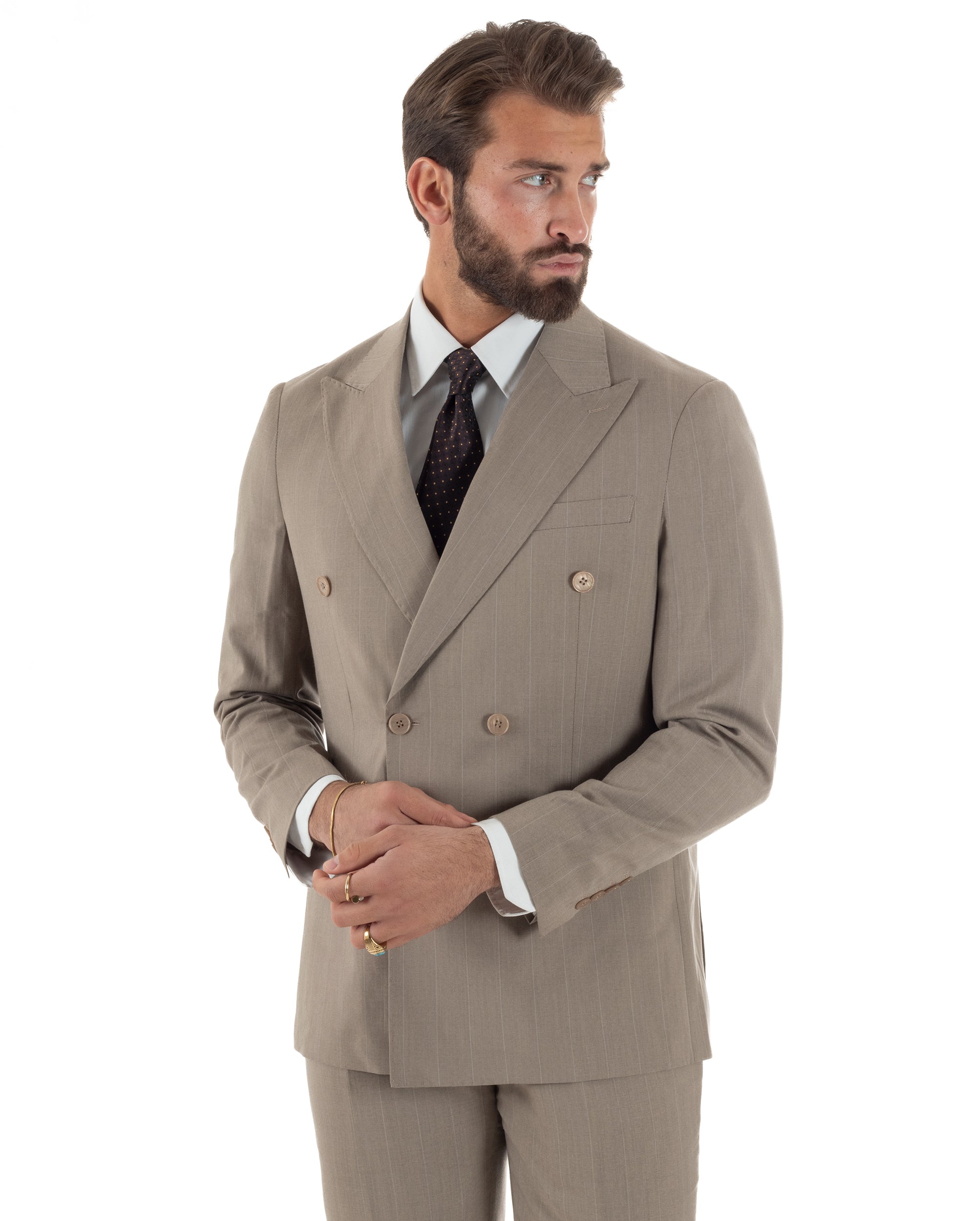 Abito uomo doppiopetto vestito gessato sartoriale rigato sottile tortora GIOSAL-AE1239A