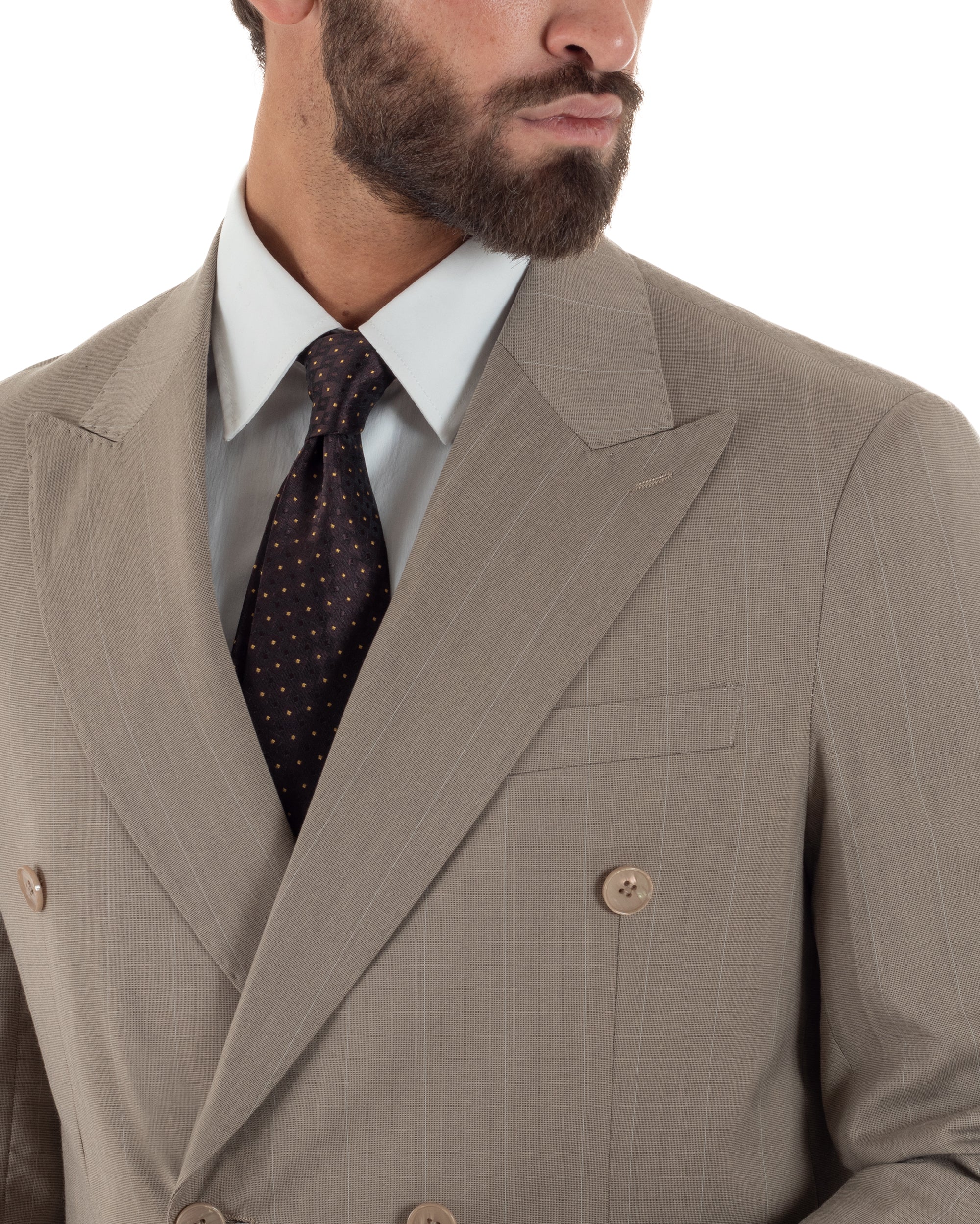 Abito uomo doppiopetto vestito gessato sartoriale rigato sottile tortora GIOSAL-AE1239A