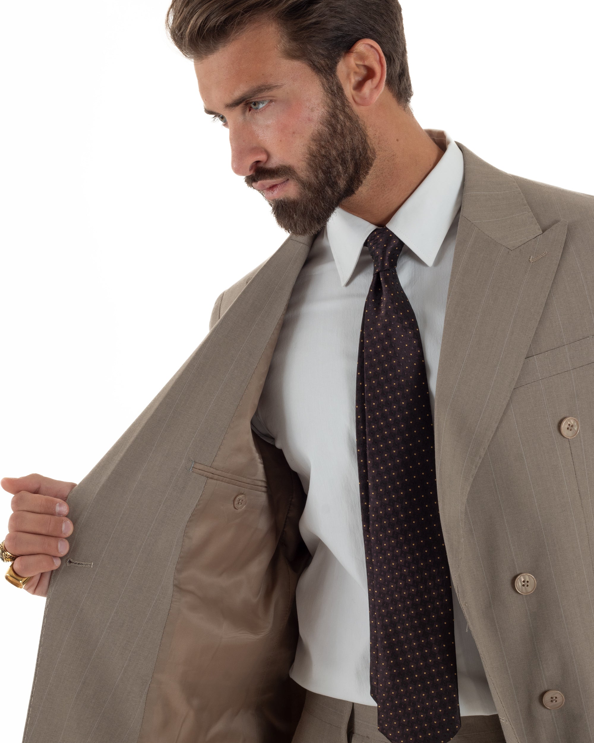 Abito uomo doppiopetto vestito gessato sartoriale rigato sottile tortora GIOSAL-AE1239A