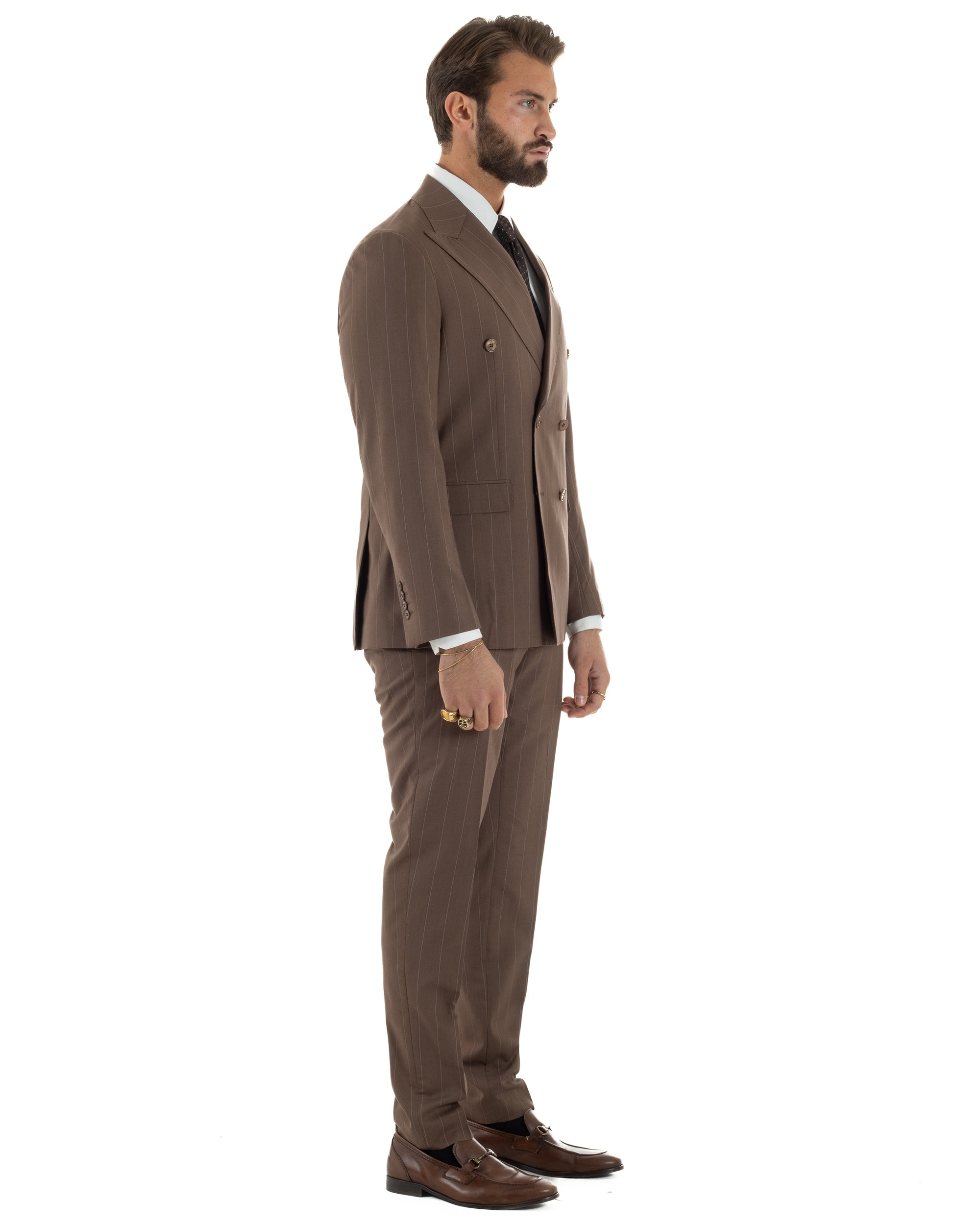 Abito uomo doppiopetto vestito gessato sartoriale rigato sottile marrone GIOSAL-AE1240A