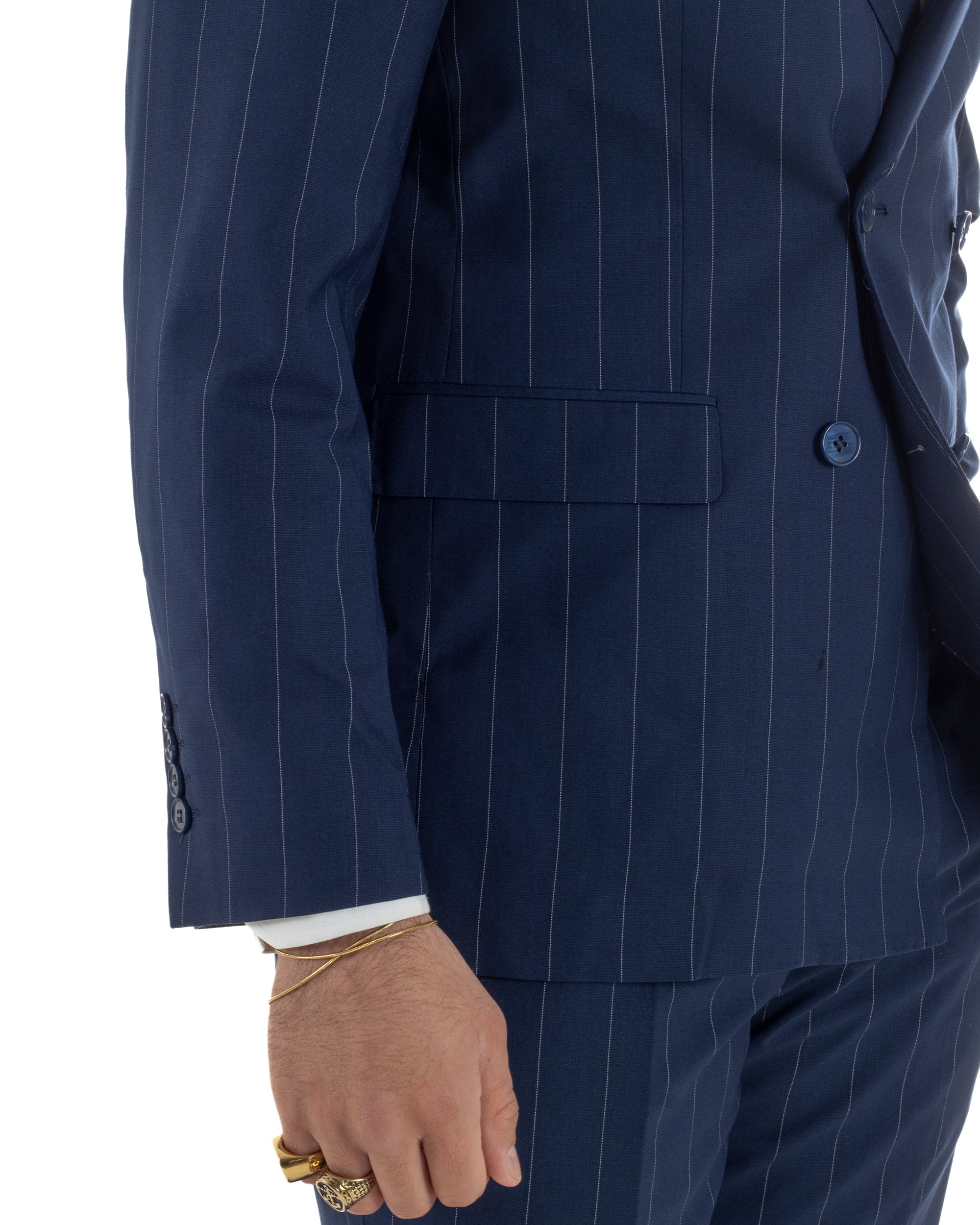 Abito uomo doppiopetto vestito gessato sartoriale rigato sottile blu GIOSAL-AE1241A