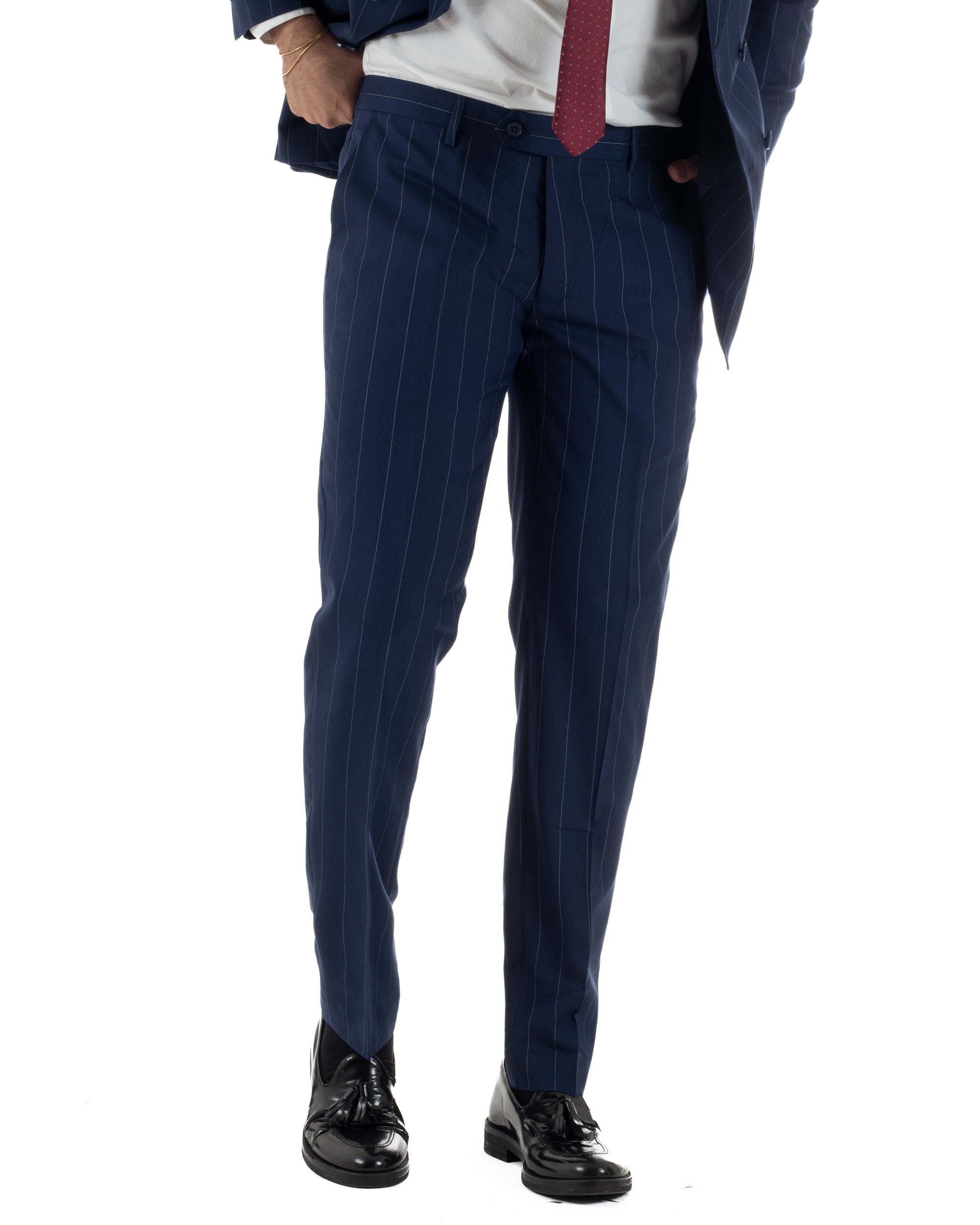Abito uomo doppiopetto vestito gessato sartoriale rigato sottile blu GIOSAL-AE1241A