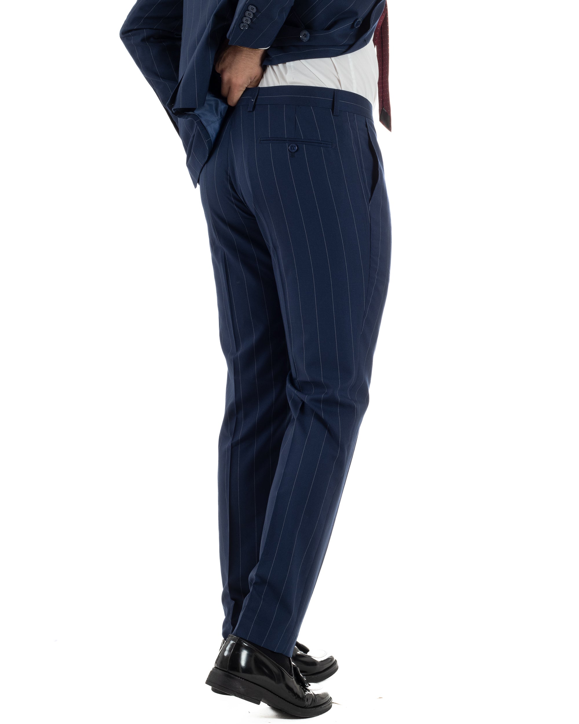 Abito uomo doppiopetto vestito gessato sartoriale rigato sottile blu GIOSAL-AE1241A