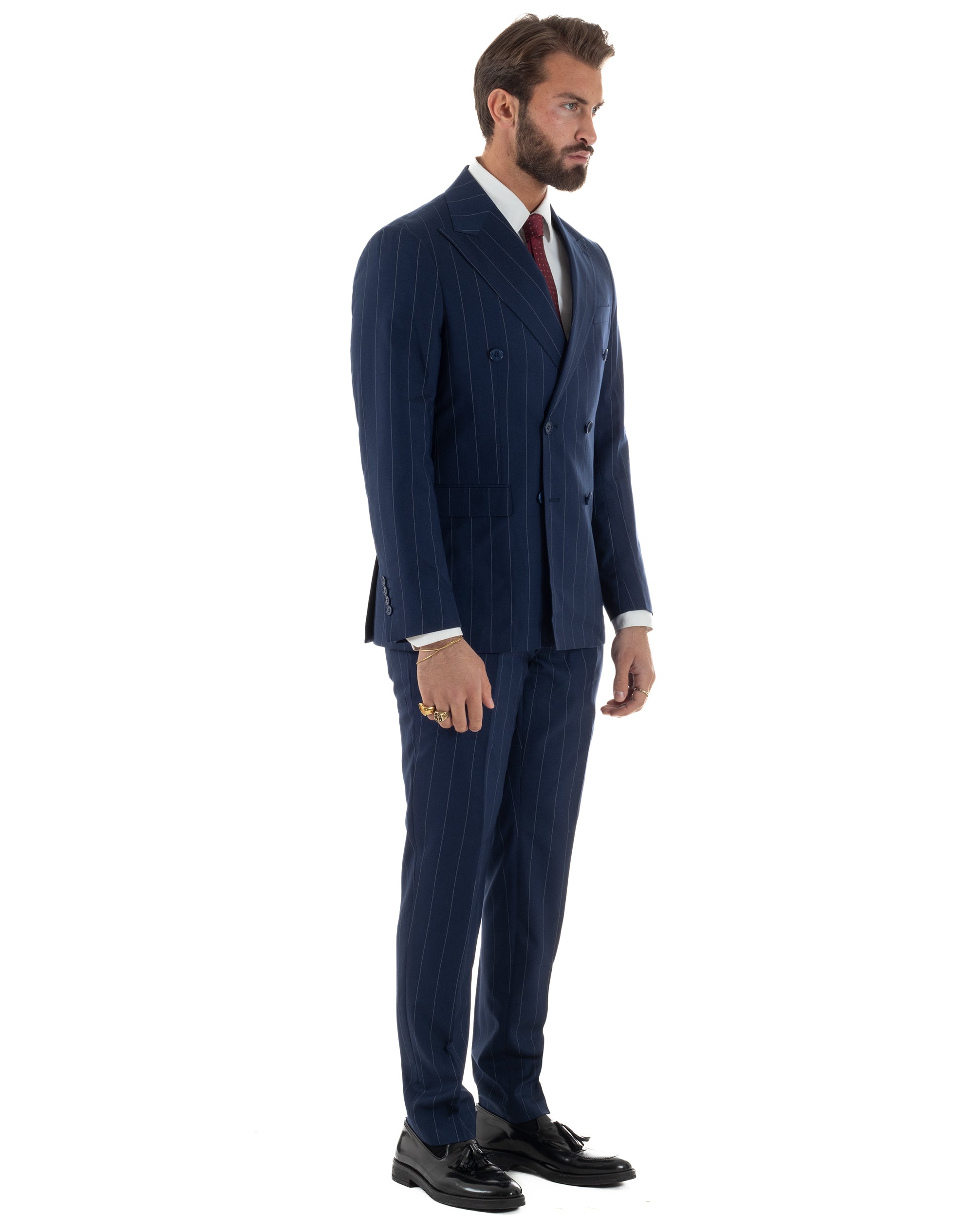 Abito uomo doppiopetto vestito gessato sartoriale rigato sottile blu GIOSAL-AE1241A