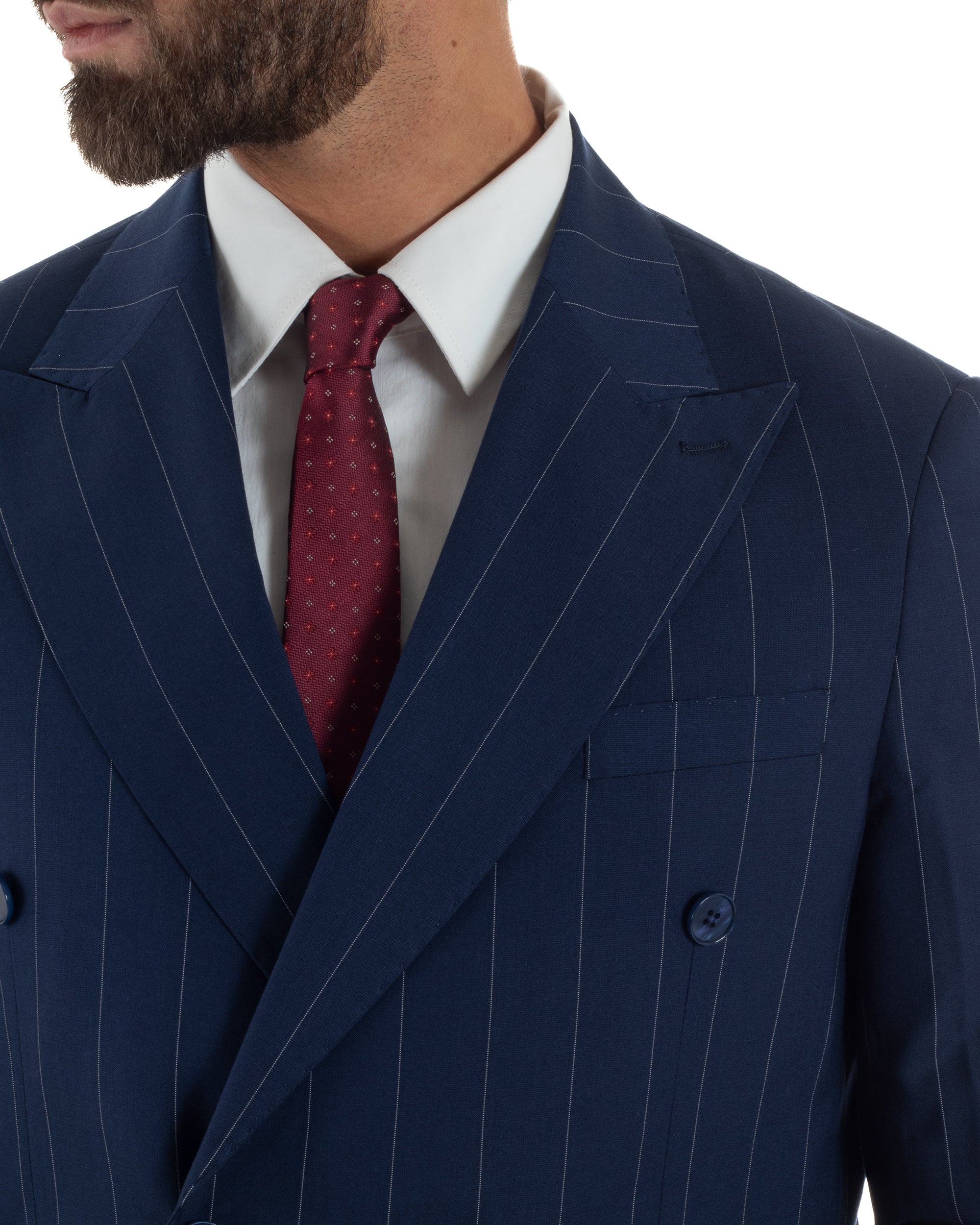 Abito uomo doppiopetto vestito gessato sartoriale rigato sottile blu GIOSAL-AE1241A