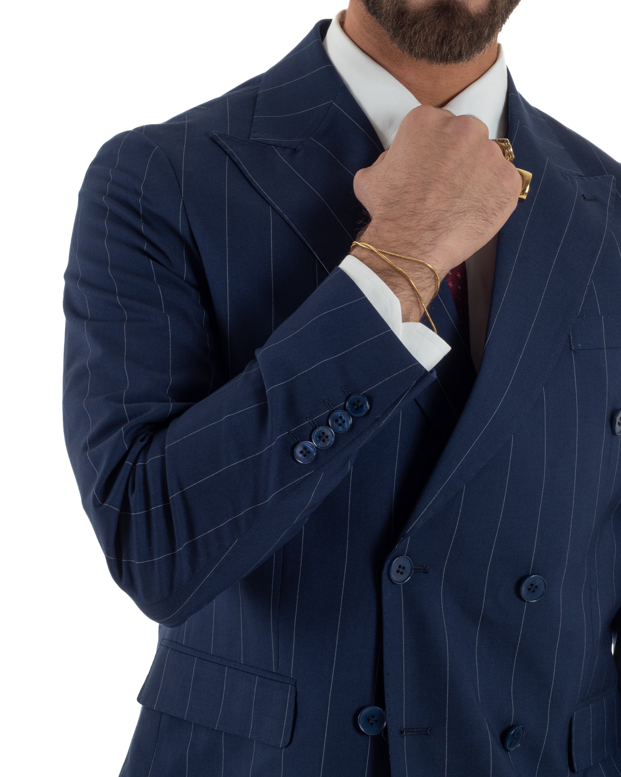 Abito uomo doppiopetto vestito gessato sartoriale rigato sottile blu GIOSAL-AE1241A