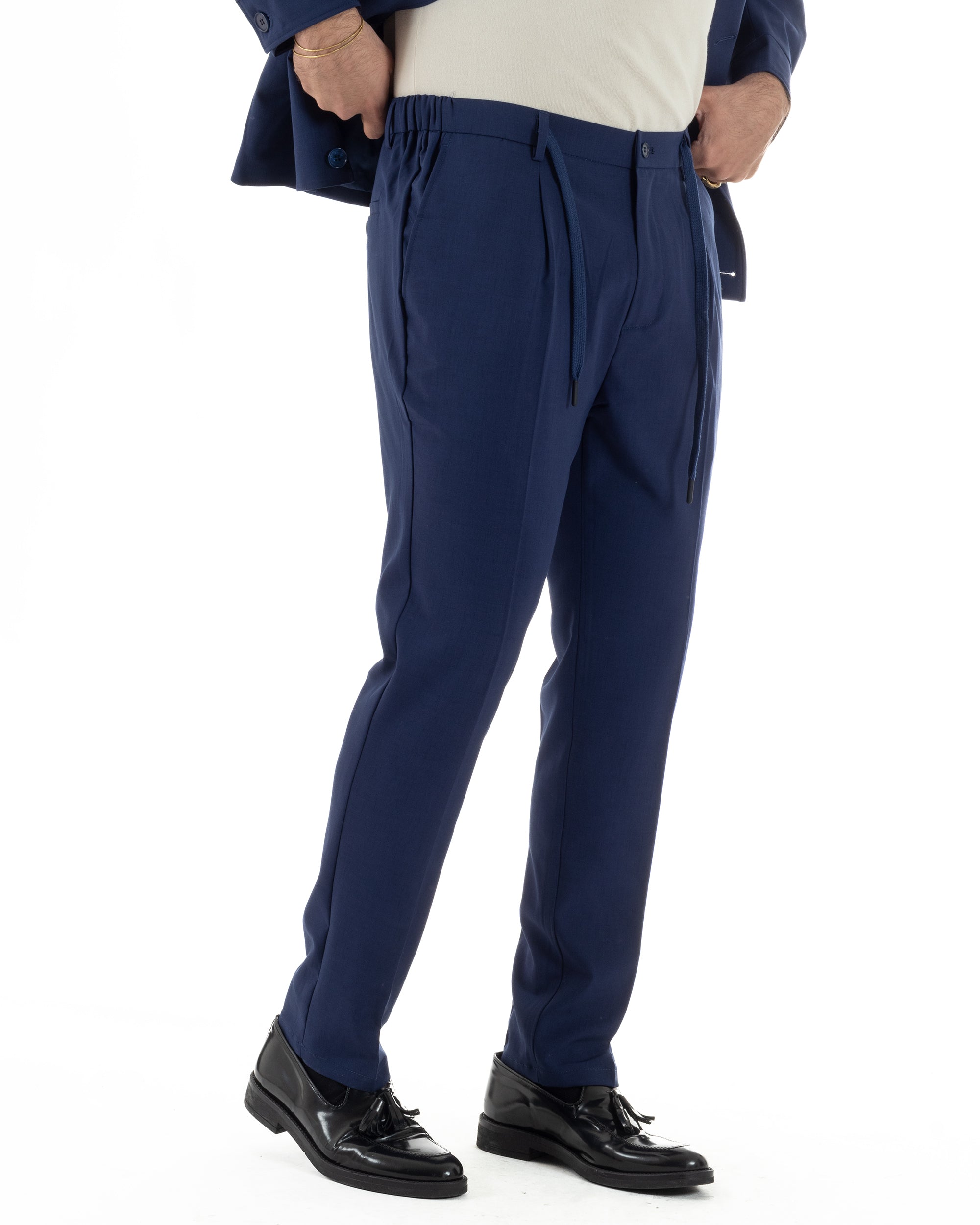 Vestito uomo viscosa completo giacca camicia sahariana pantaloni blu GIOSAL-AE1242A