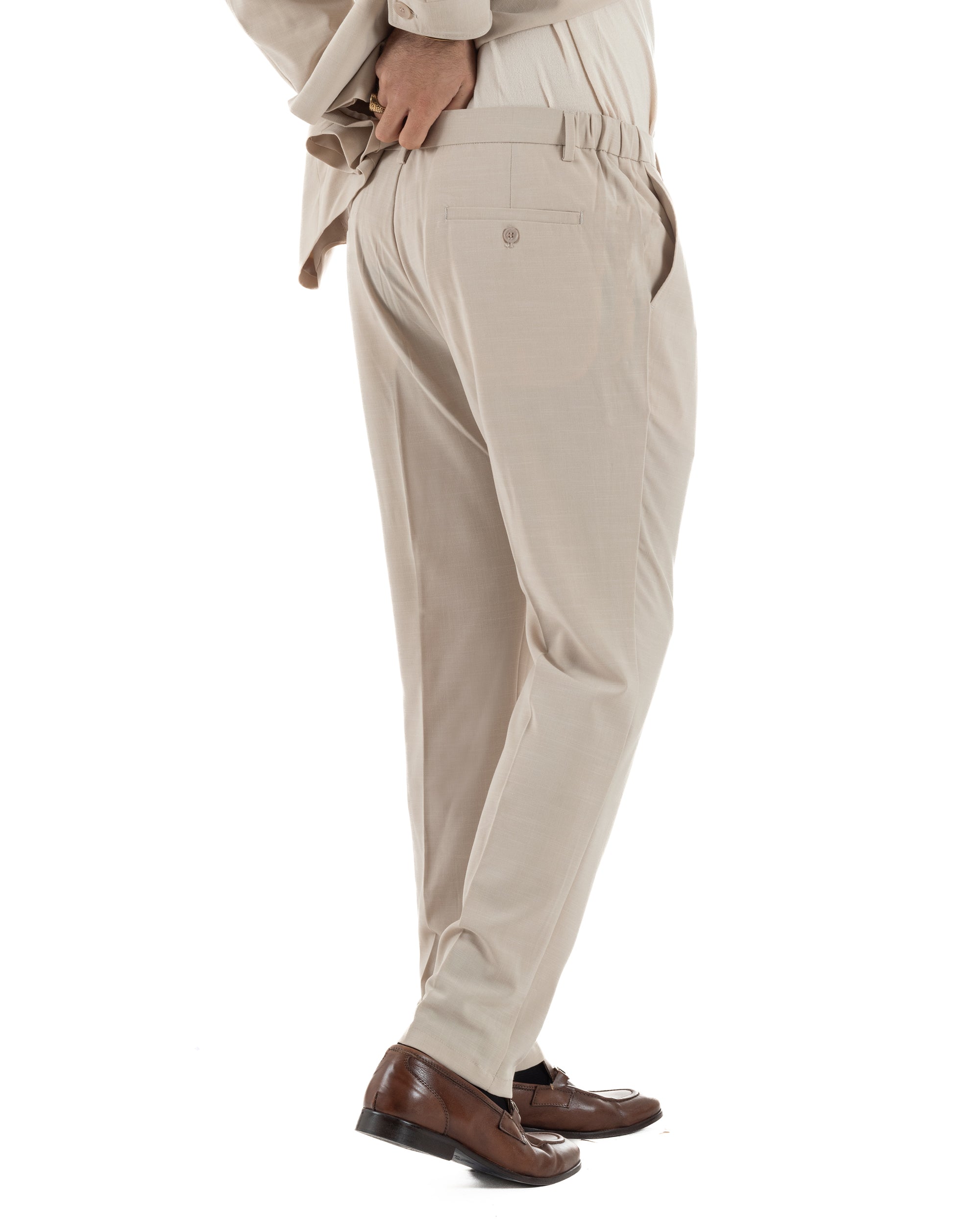 Vestito uomo viscosa completo giacca camicia sahariana pantaloni beige GIOSAL-AE1243A