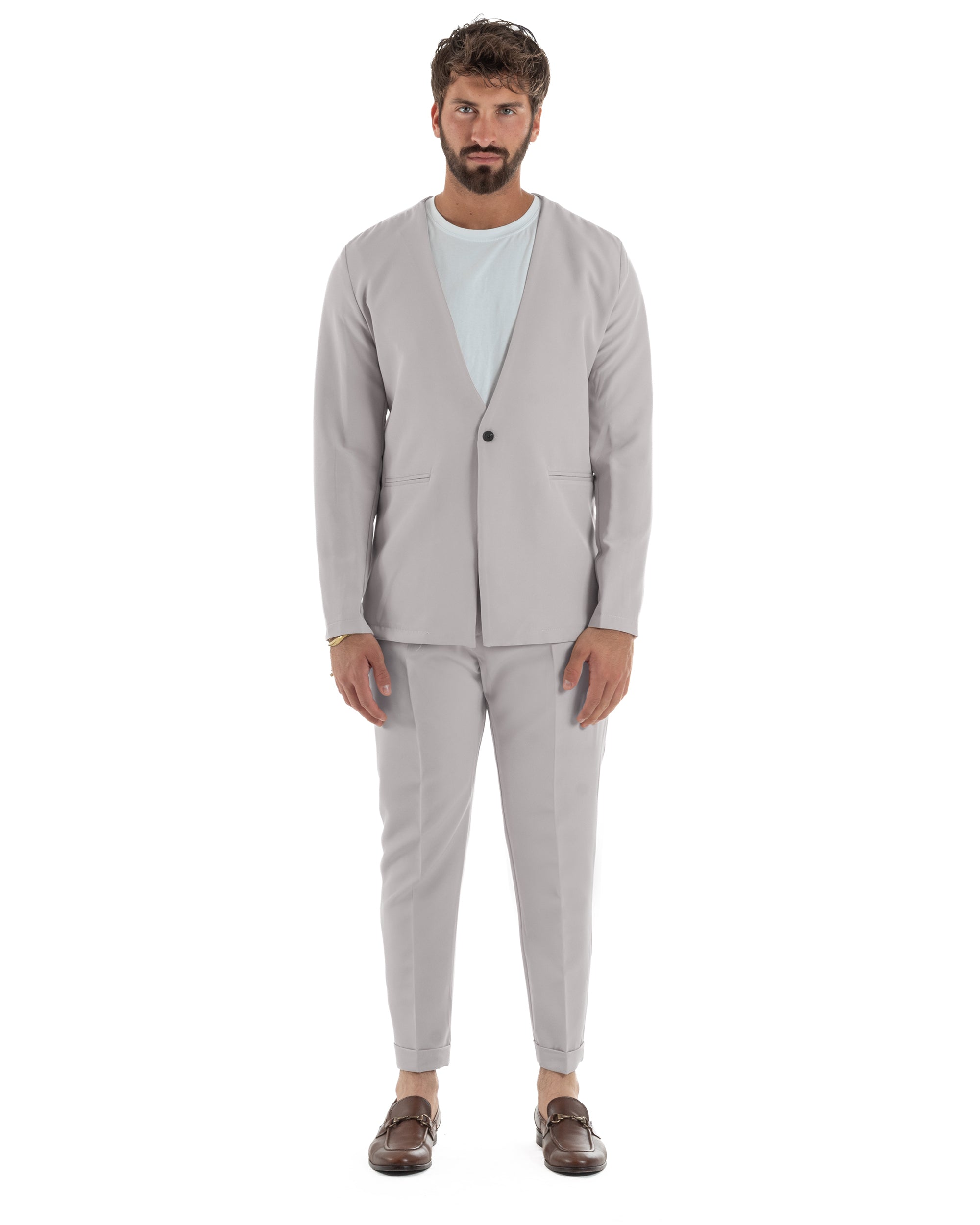 Abito uomo monopetto vestito viscosa completo giacca pantaloni grigio GIOSAL-AE1244A