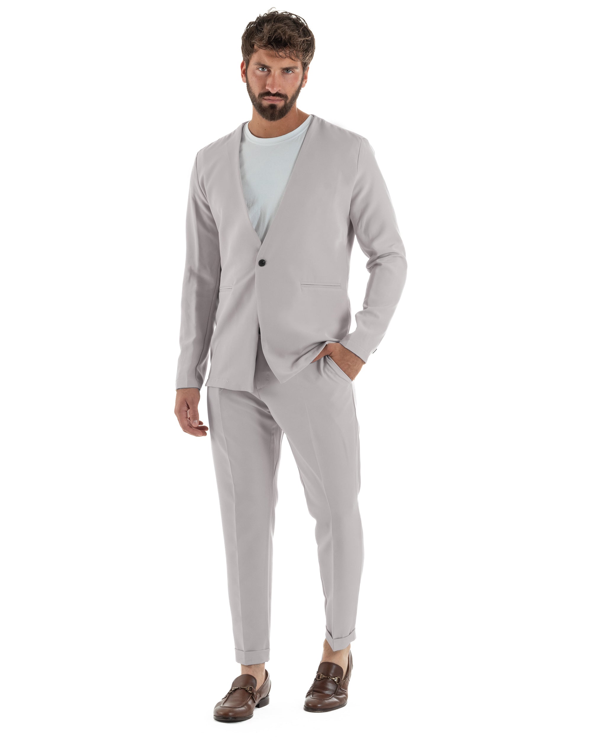 Abito uomo monopetto vestito viscosa completo giacca pantaloni grigio GIOSAL-AE1244A