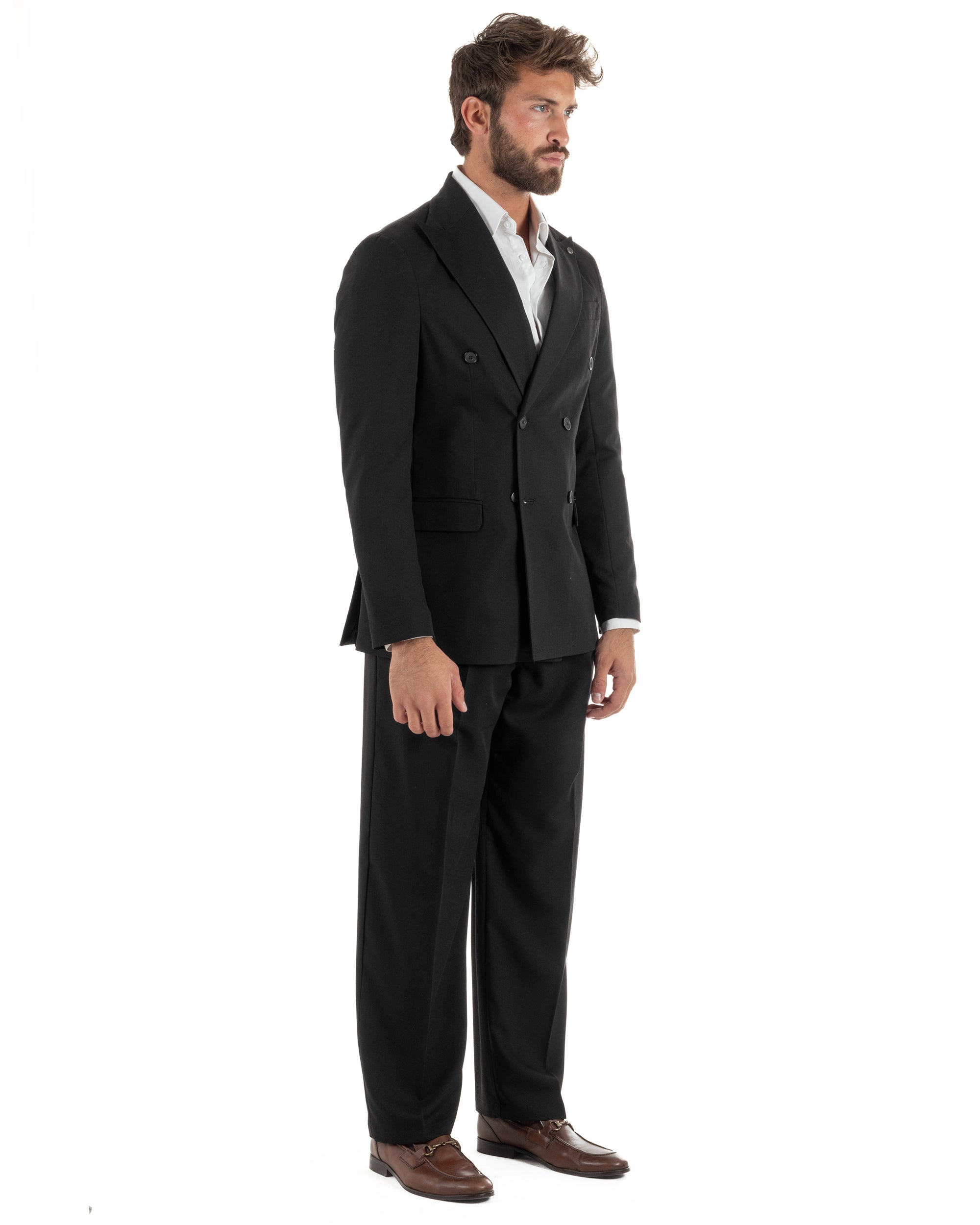 Abito uomo doppiopetto completo giacca pantaloni baggy pinces nero GIOSAL-AE1251A