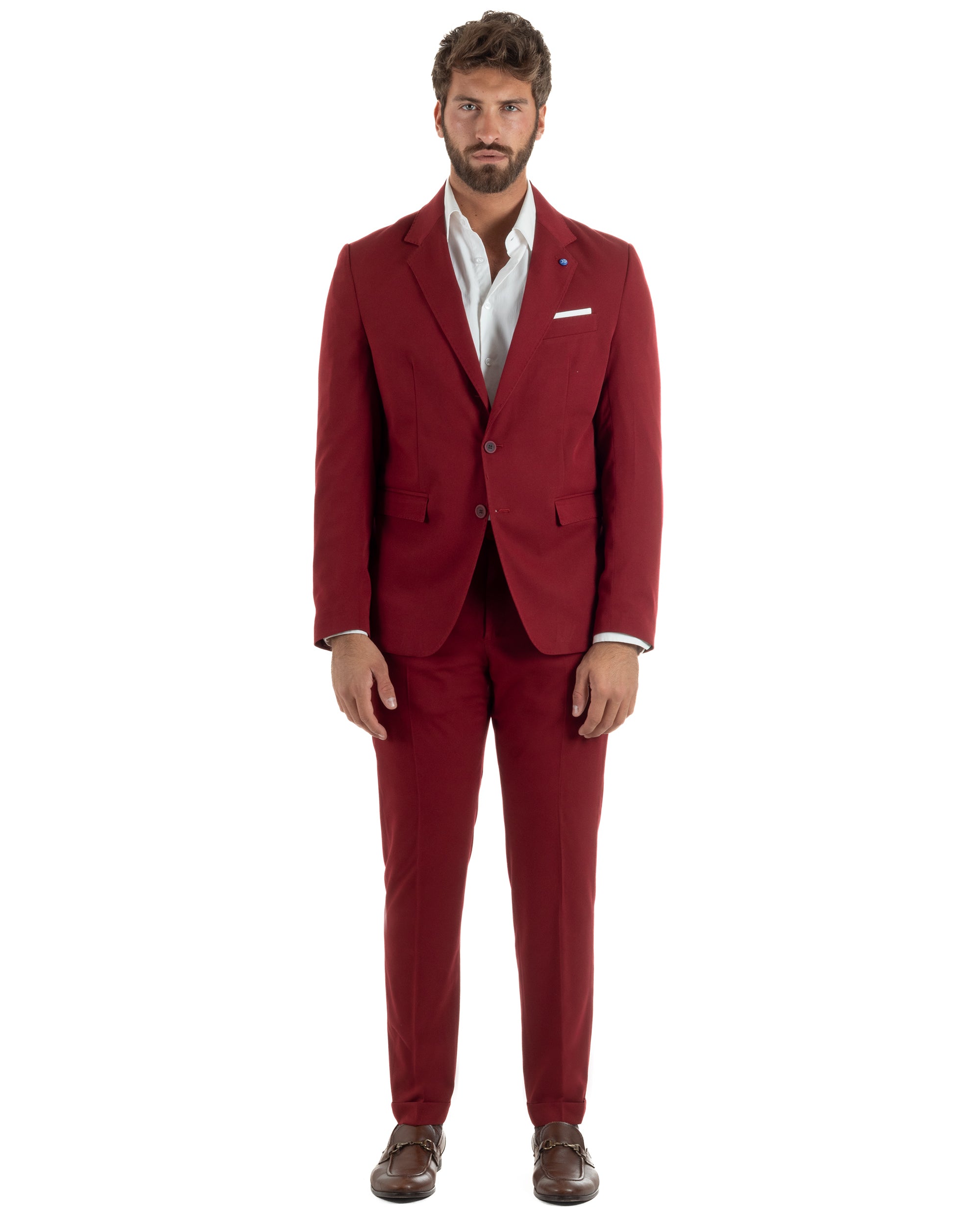 Completo uomo bordeaux monopetto giacca rever lancia due bottoni pantaloni slim fit made in Italy