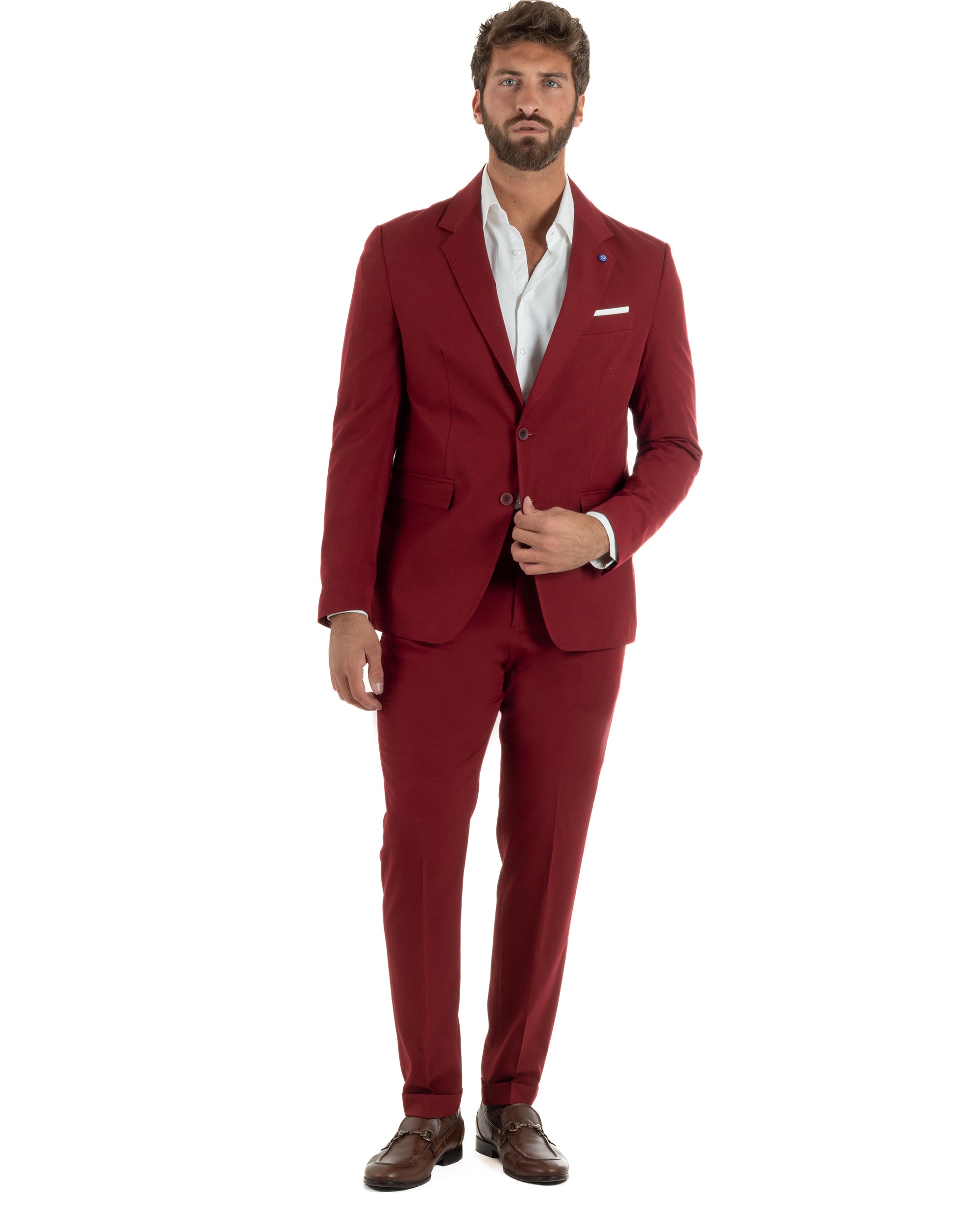 Abito uomo bordeaux monopetto sartoriale giacca pantaloni slim fit cerimonia smart elegant