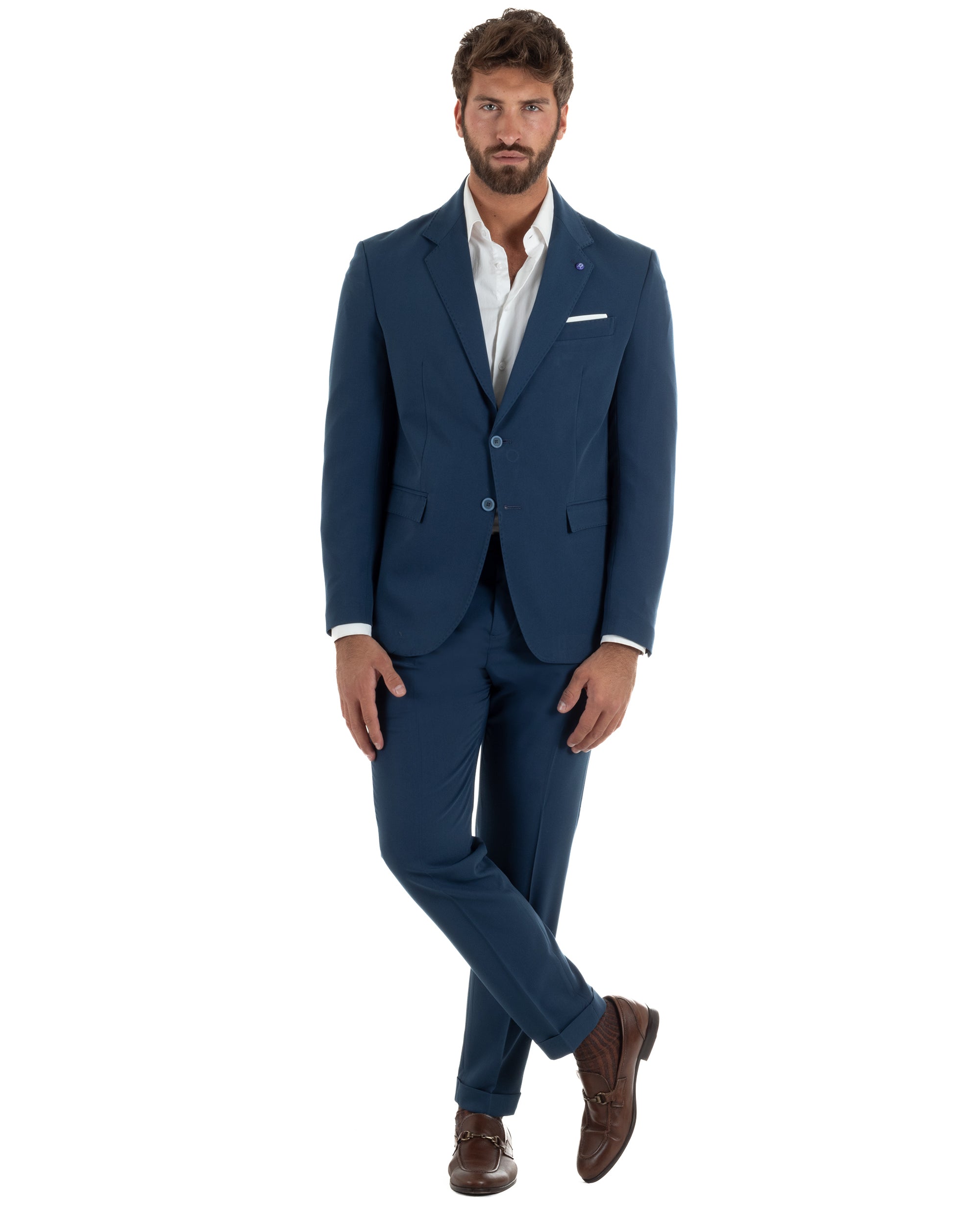 Abito uomo monopetto completo giacca pantaloni slim fit blu GIOSAL-AE1253A