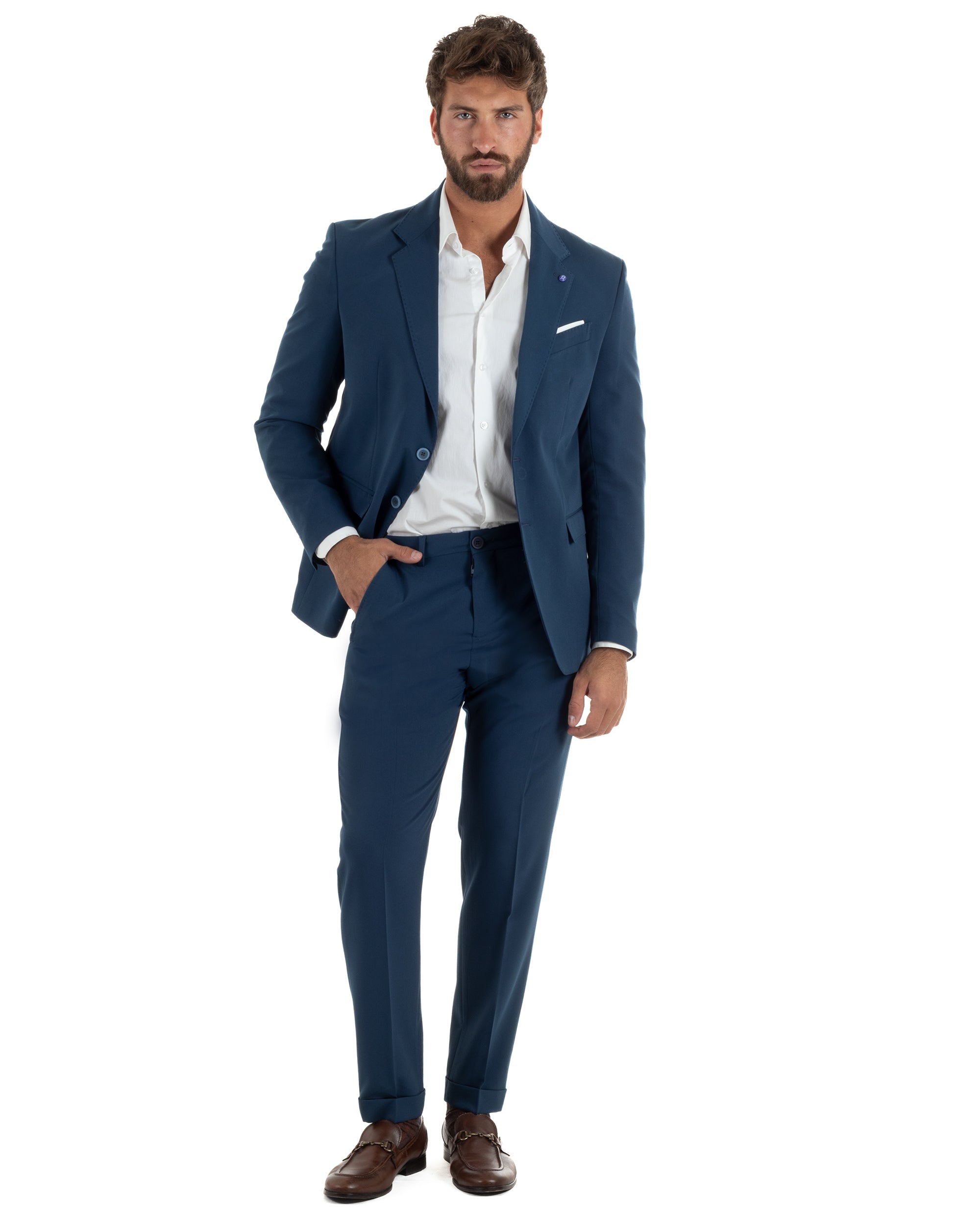 Abito uomo monopetto completo giacca pantaloni slim fit blu GIOSAL-AE1253A