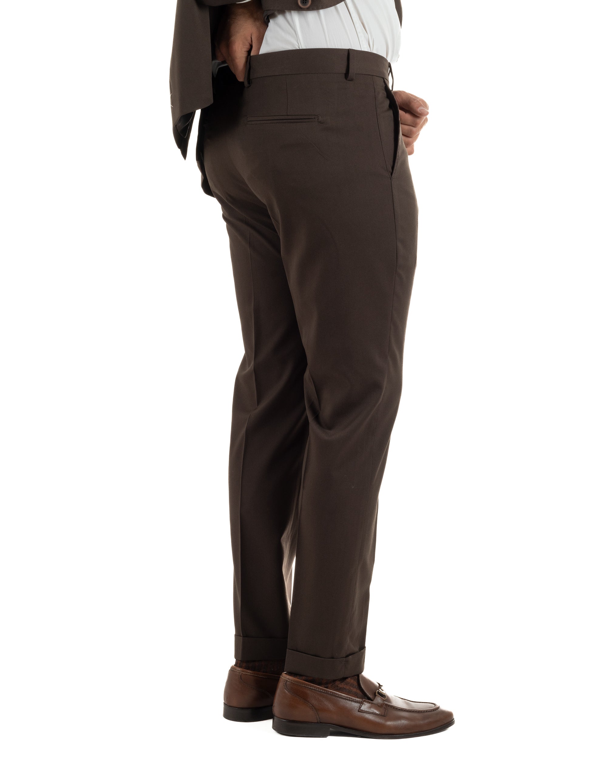 Abito uomo monopetto completo giacca pantaloni slim fit marrone GIOSAL-AE1255A