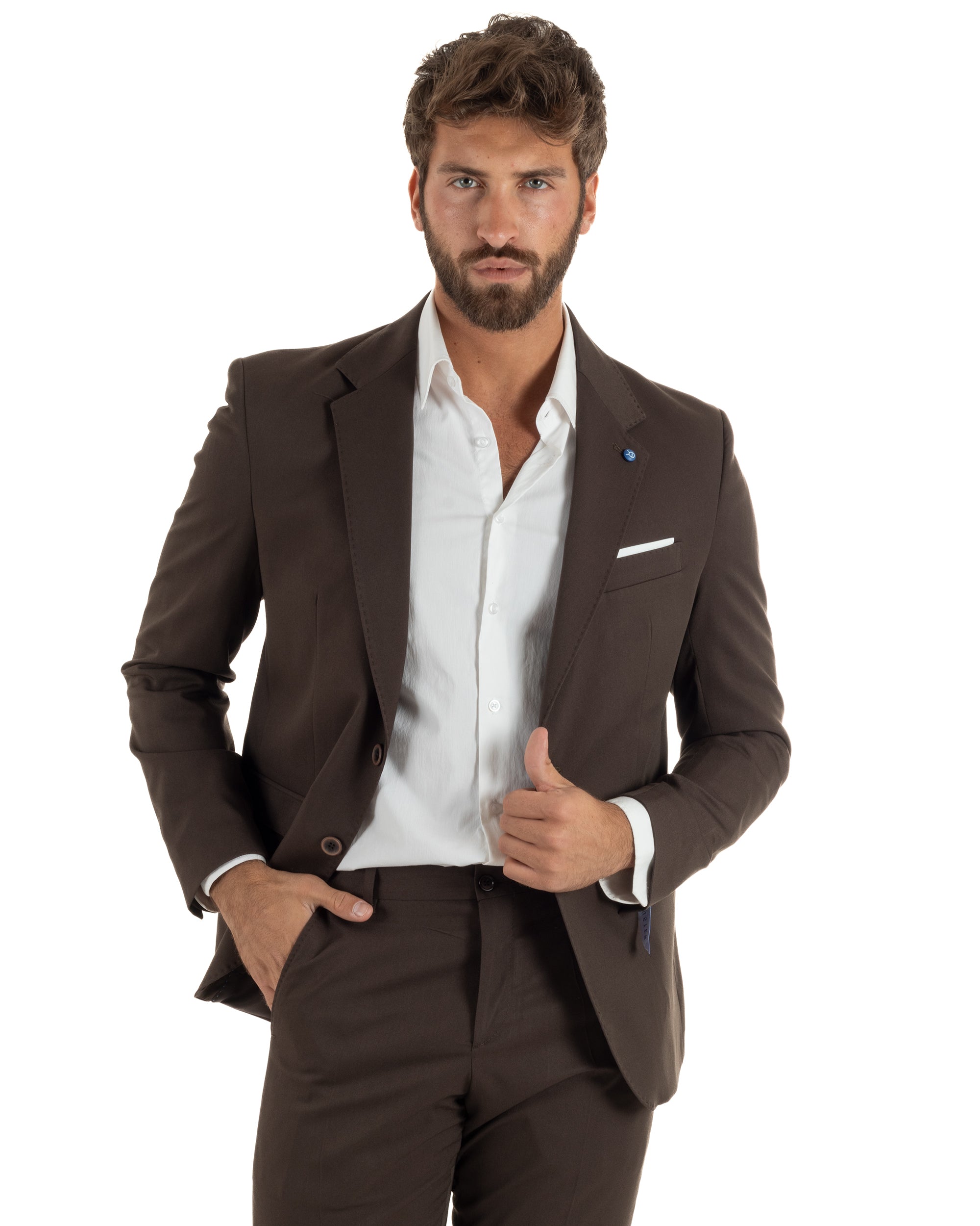 Abito uomo monopetto completo giacca pantaloni slim fit marrone GIOSAL-AE1255A