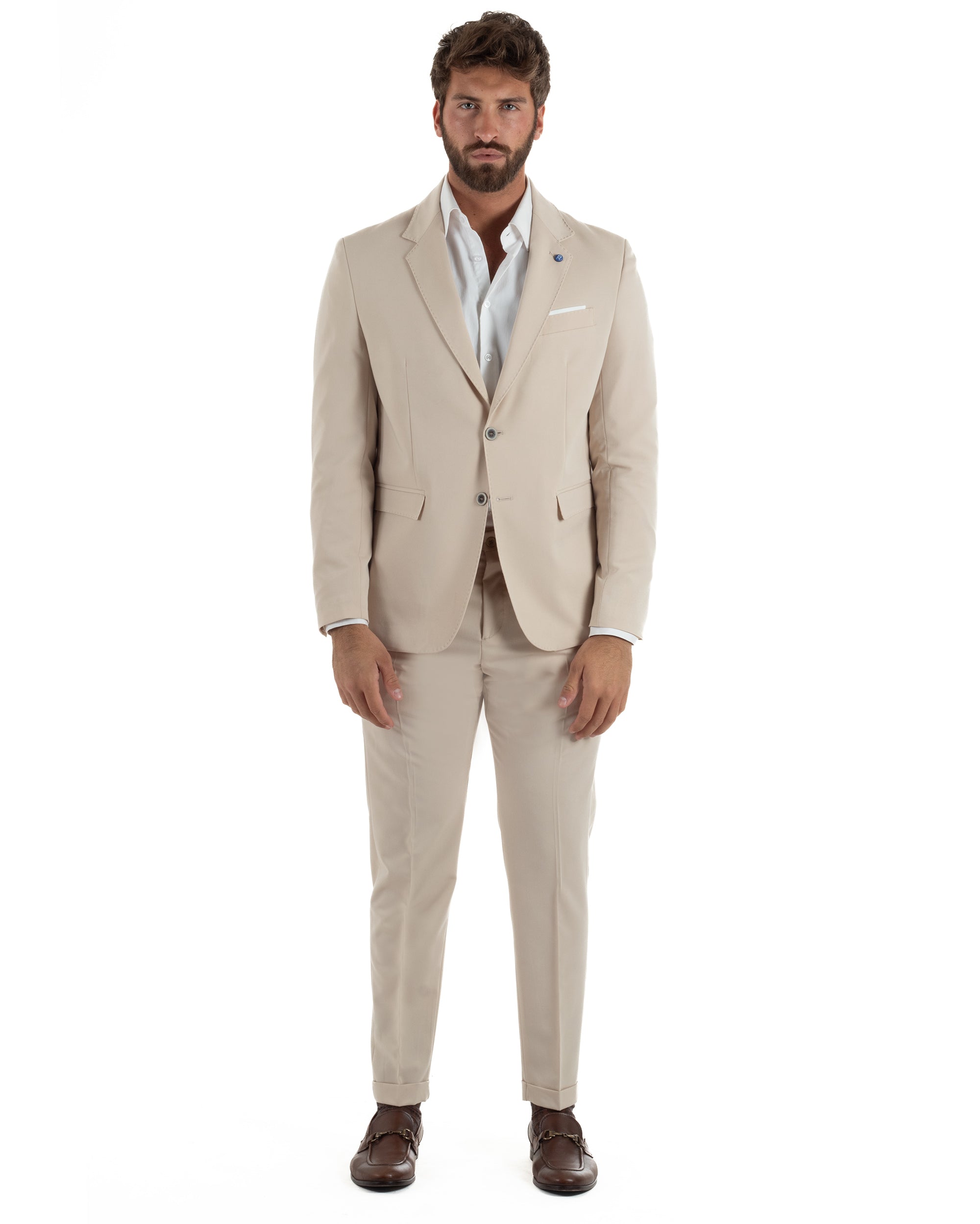 Abito uomo monopetto completo giacca pantaloni slim fit beige GIOSAL-AE1256A