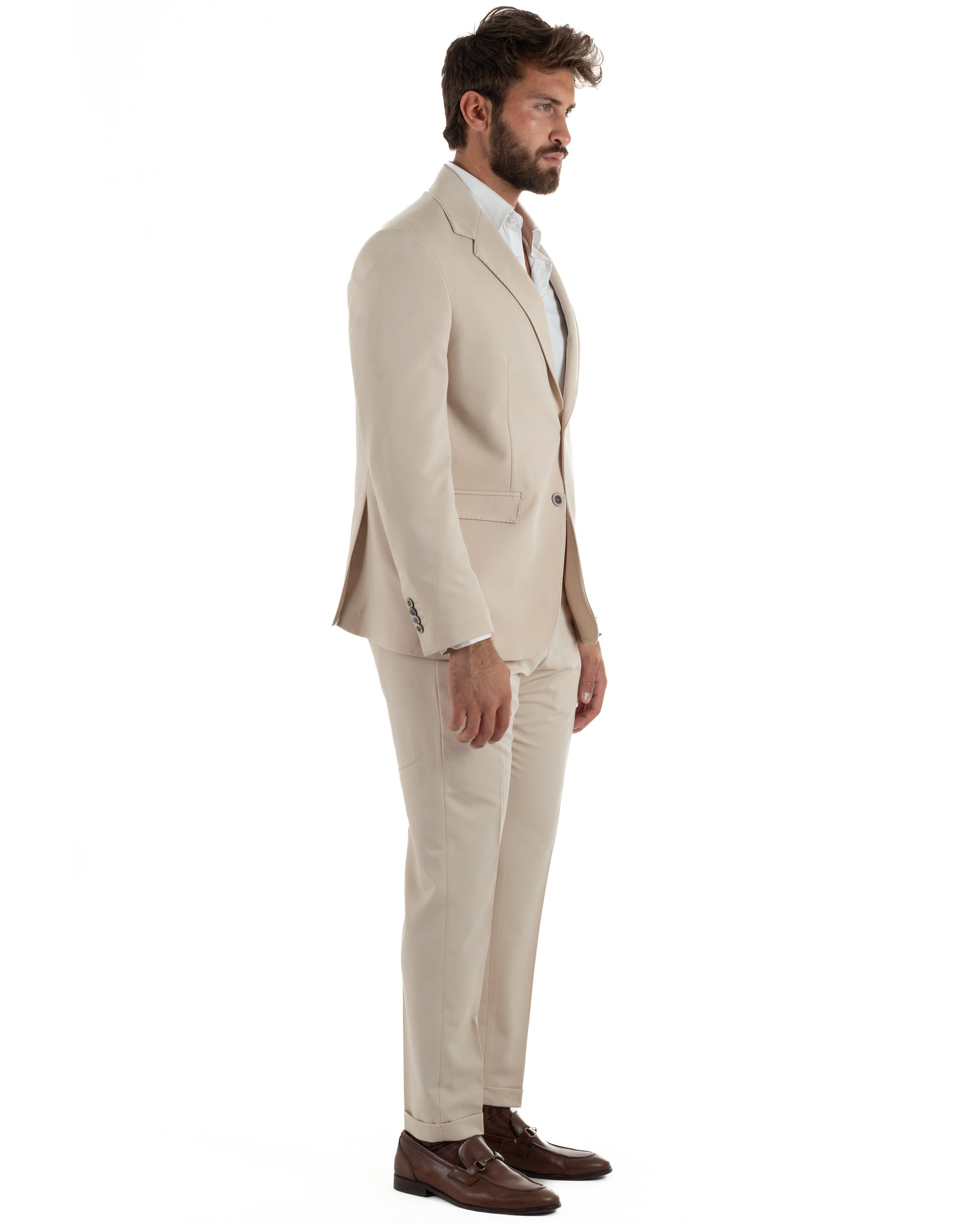 Abito uomo monopetto completo giacca pantaloni slim fit beige GIOSAL-AE1256A