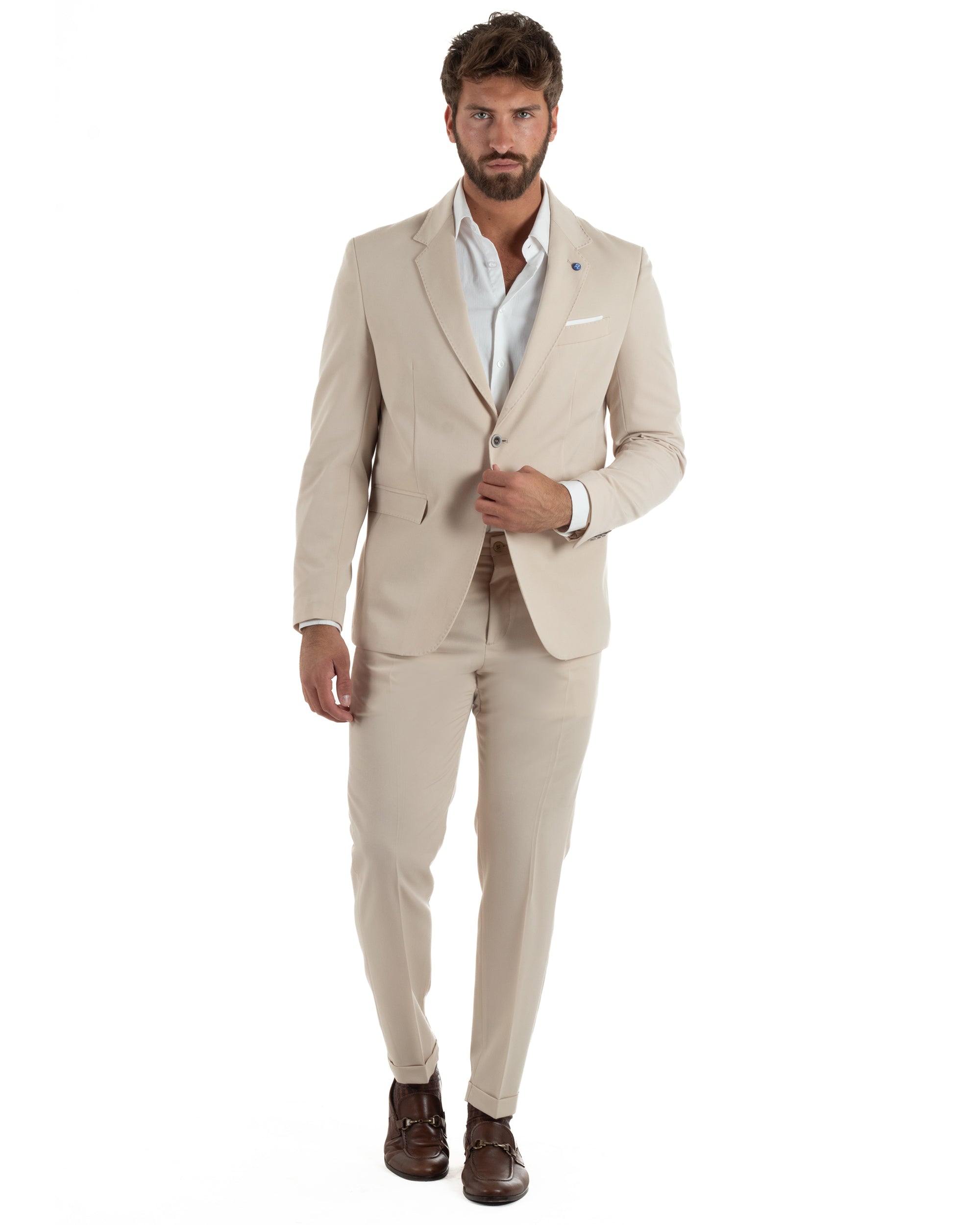 Abito uomo monopetto completo giacca pantaloni slim fit beige GIOSAL-AE1256A