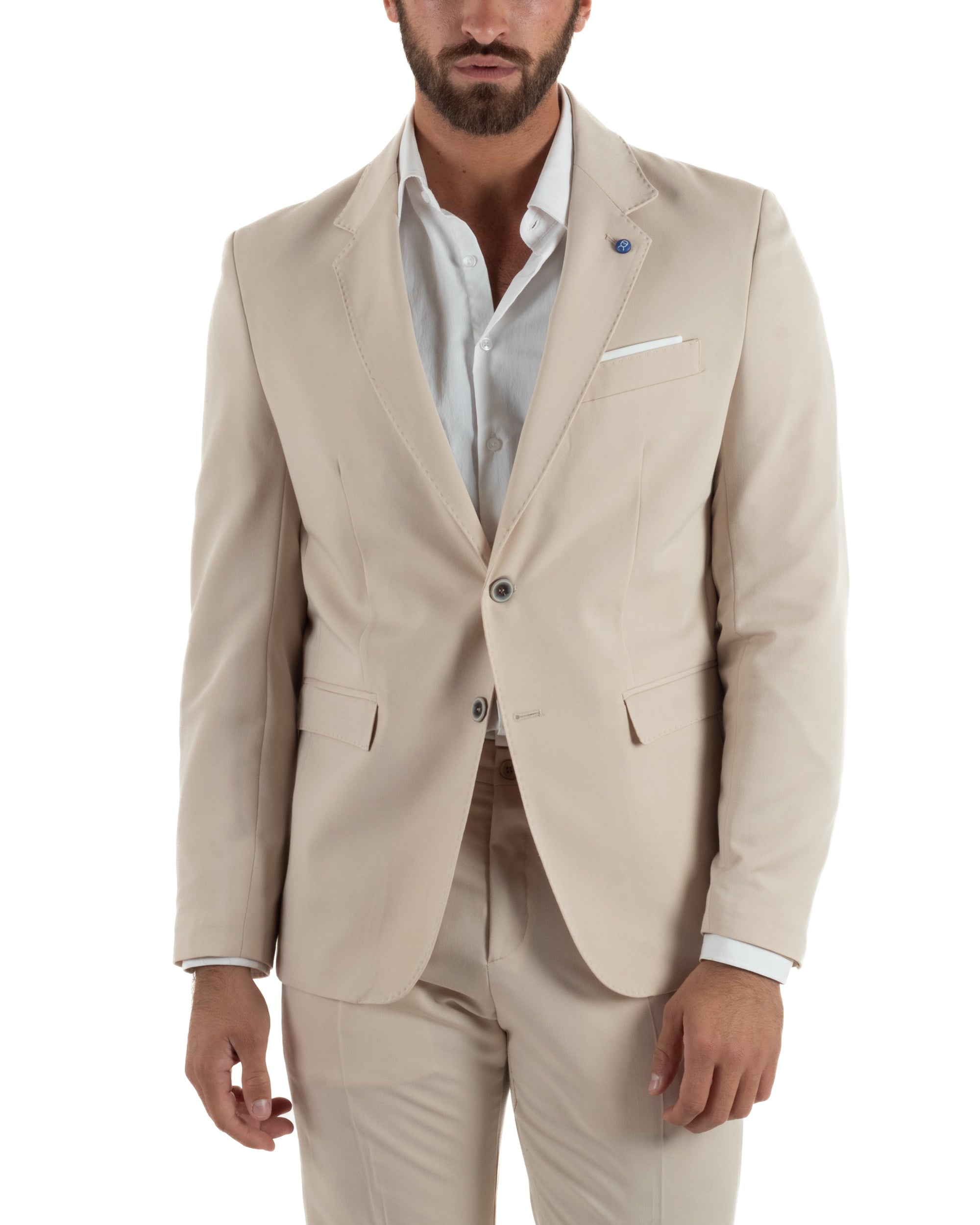 Abito uomo monopetto completo giacca pantaloni slim fit beige GIOSAL-AE1256A