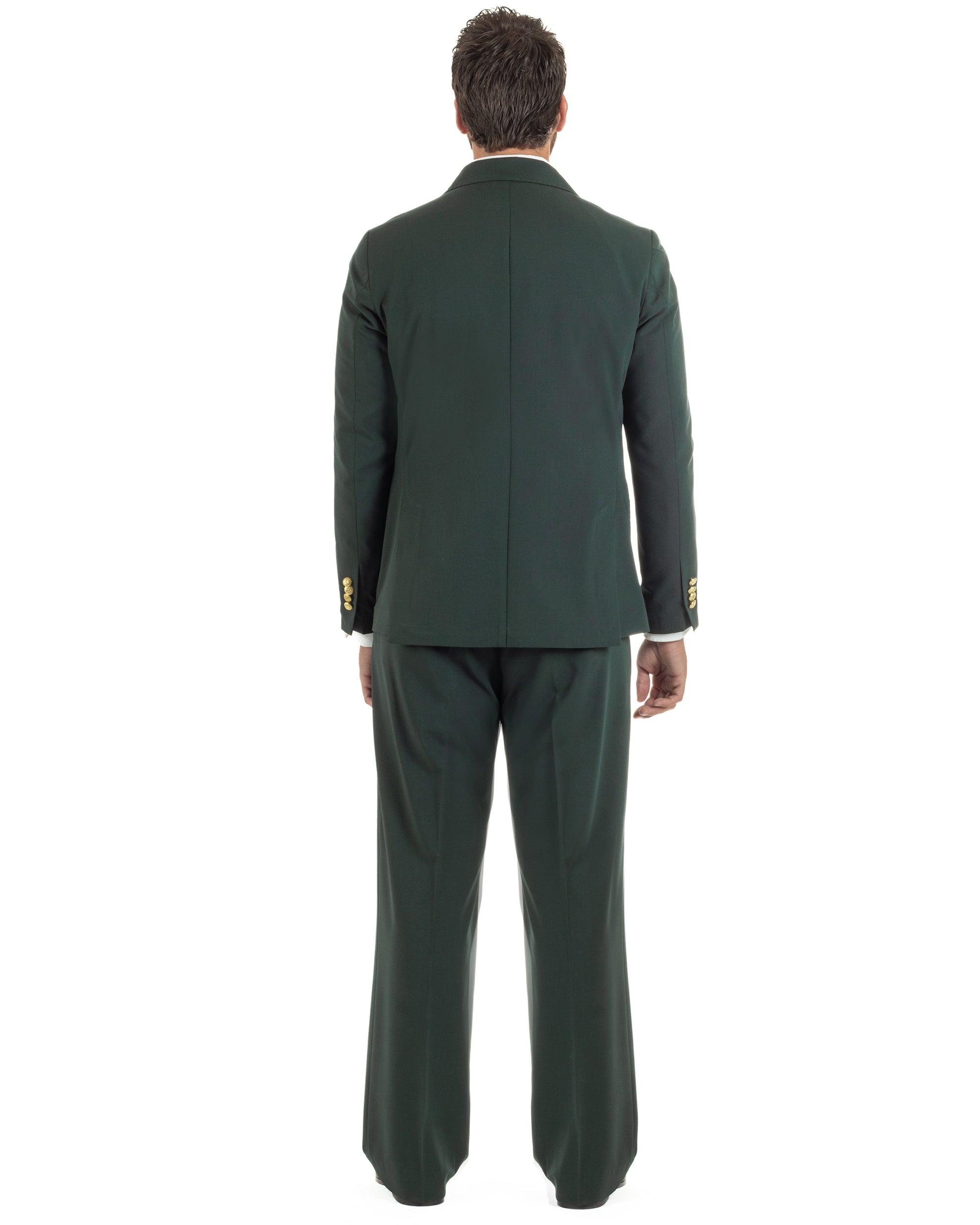 Abito uomo doppiopetto completo oversize giacca bottoni oro pantaloni baggy verde BlackSunday AE1261A