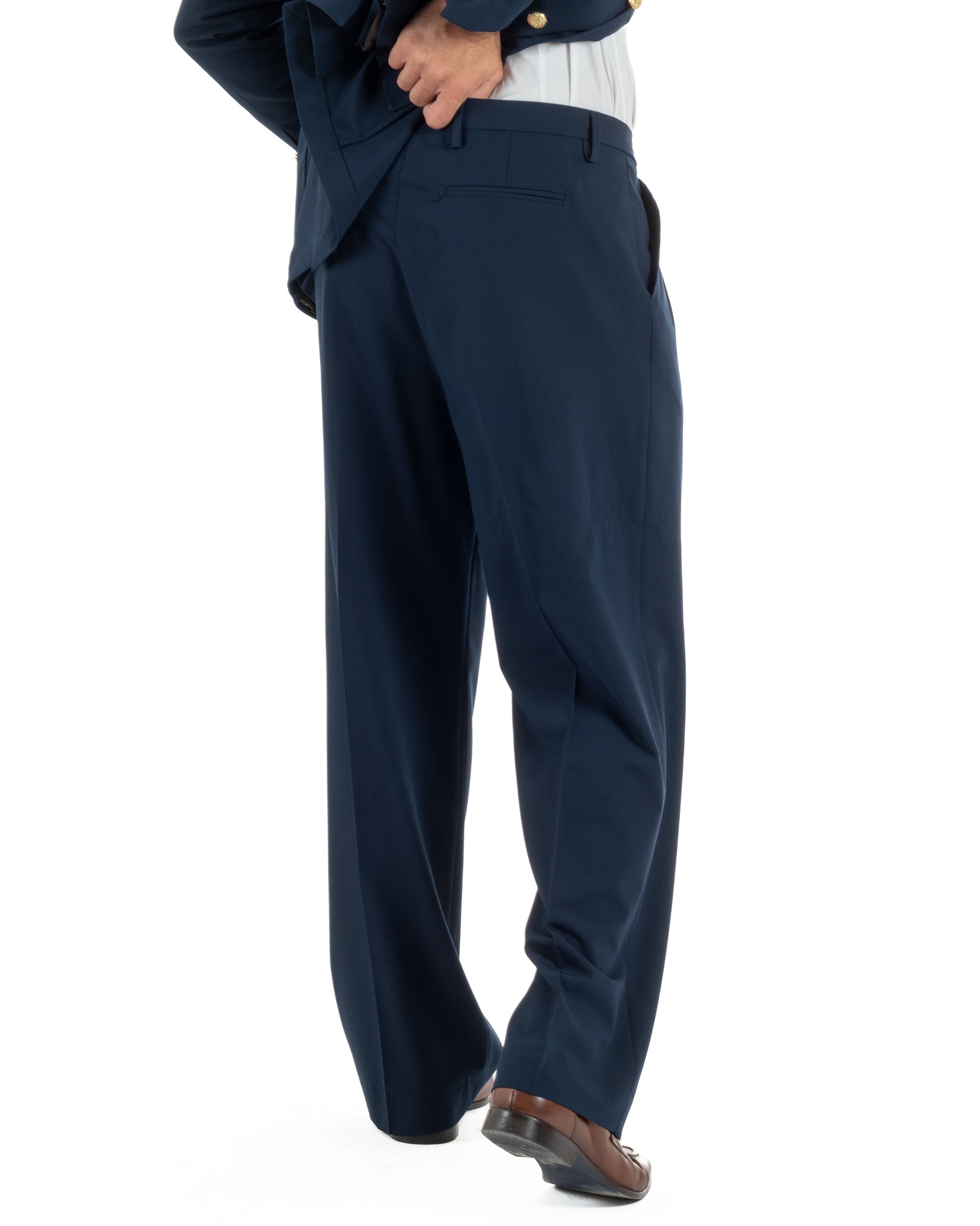 Abito uomo doppiopetto completo oversize giacca bottoni oro pantaloni baggy blu BlackSunday AE1262A