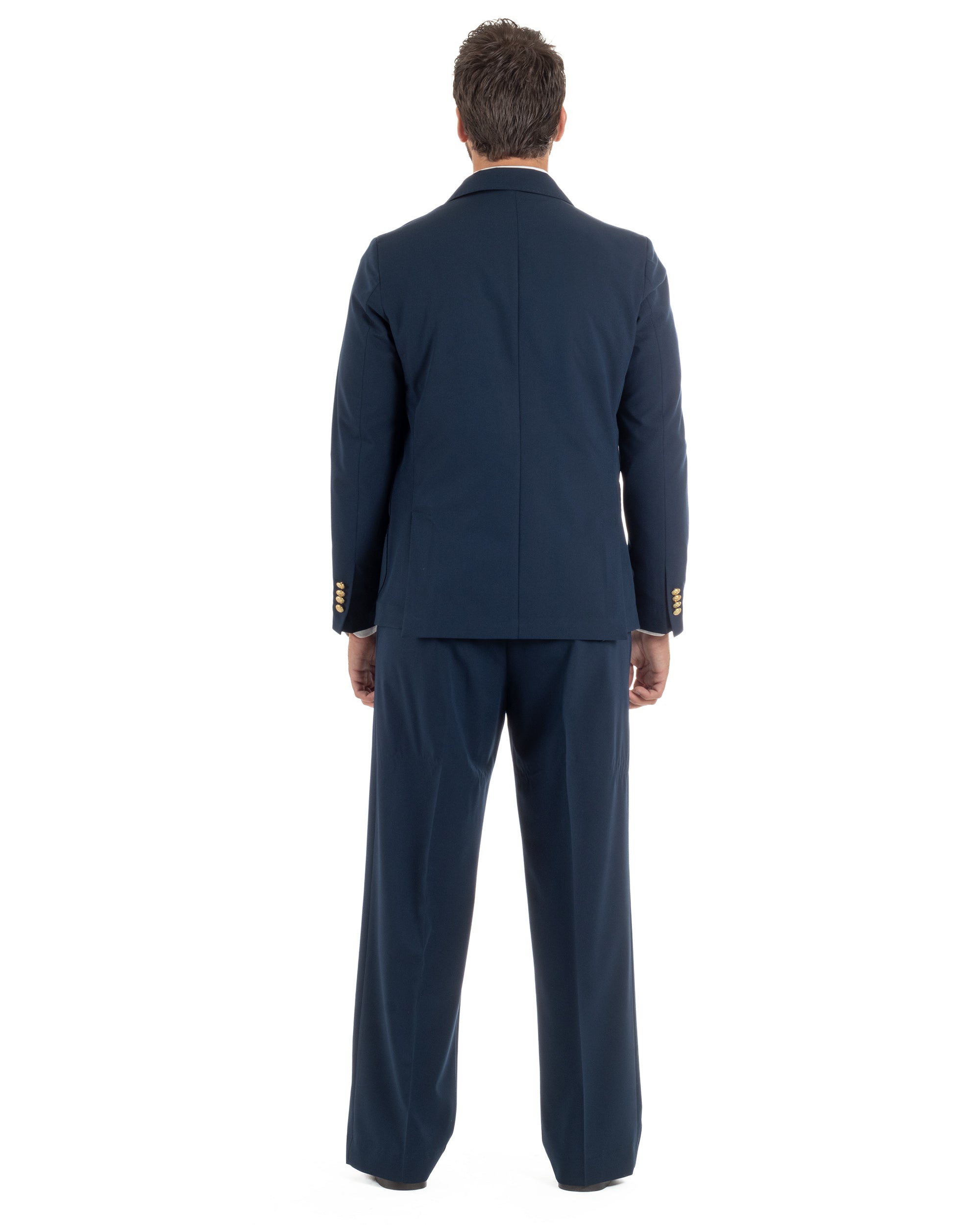 Abito uomo doppiopetto completo oversize giacca bottoni oro pantaloni baggy blu BlackSunday AE1262A