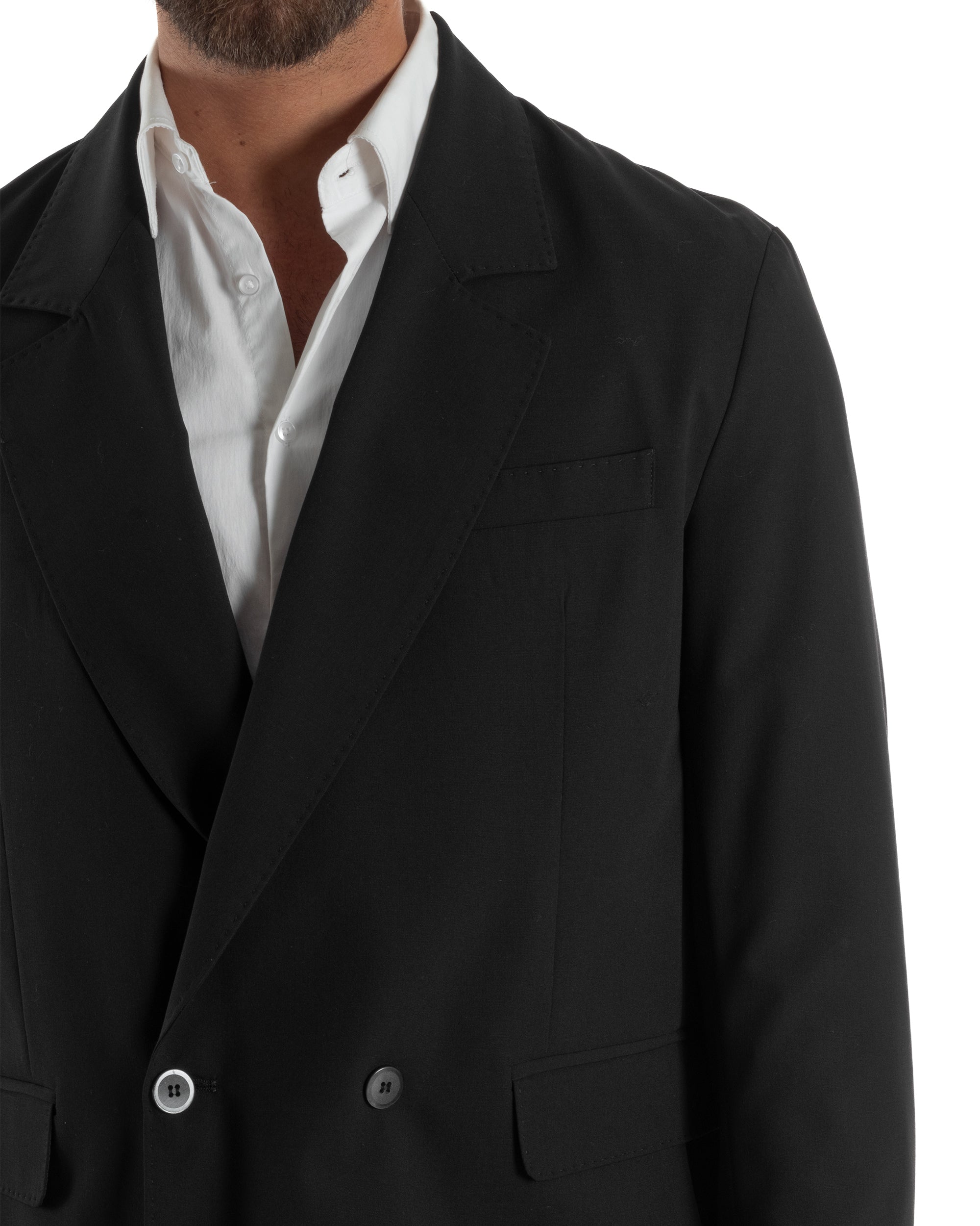 Abito uomo doppiopetto completo giacca 2 bottoni pantaloni baggy nero BlackSunday AE1263A