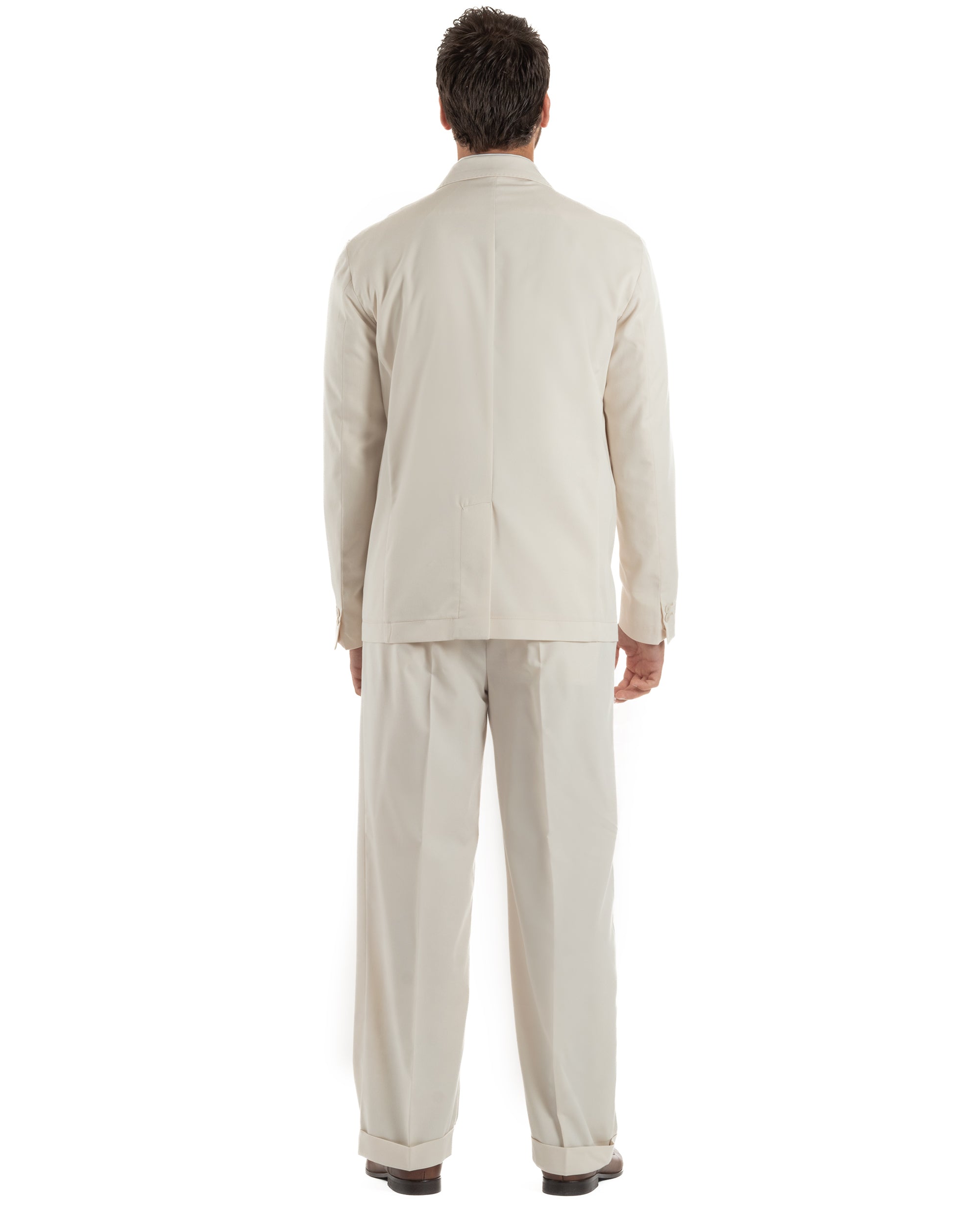Abito uomo doppiopetto completo giacca 2 bottoni pantaloni baggy panna BlackSunday AE1264A