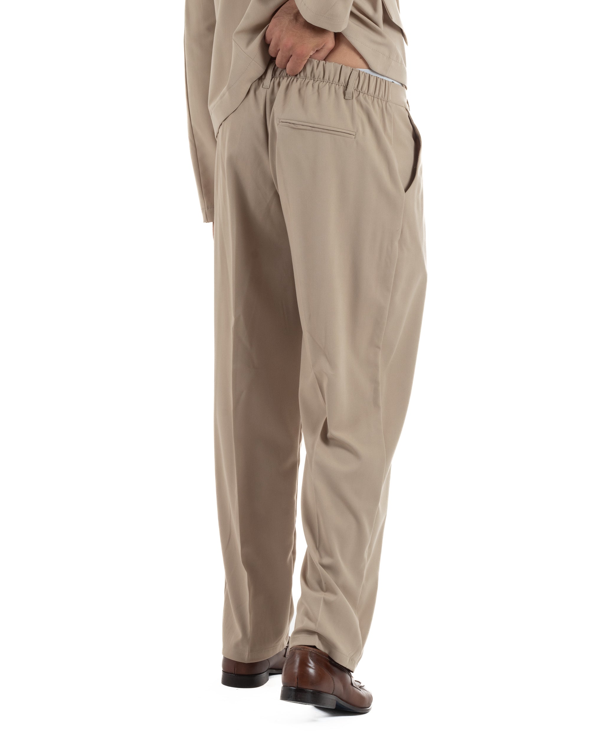 Abito uomo doppiopetto asimettrico completo relaxed fit giacca crop pantaloni baggy beige GIOSAL-AE1265A