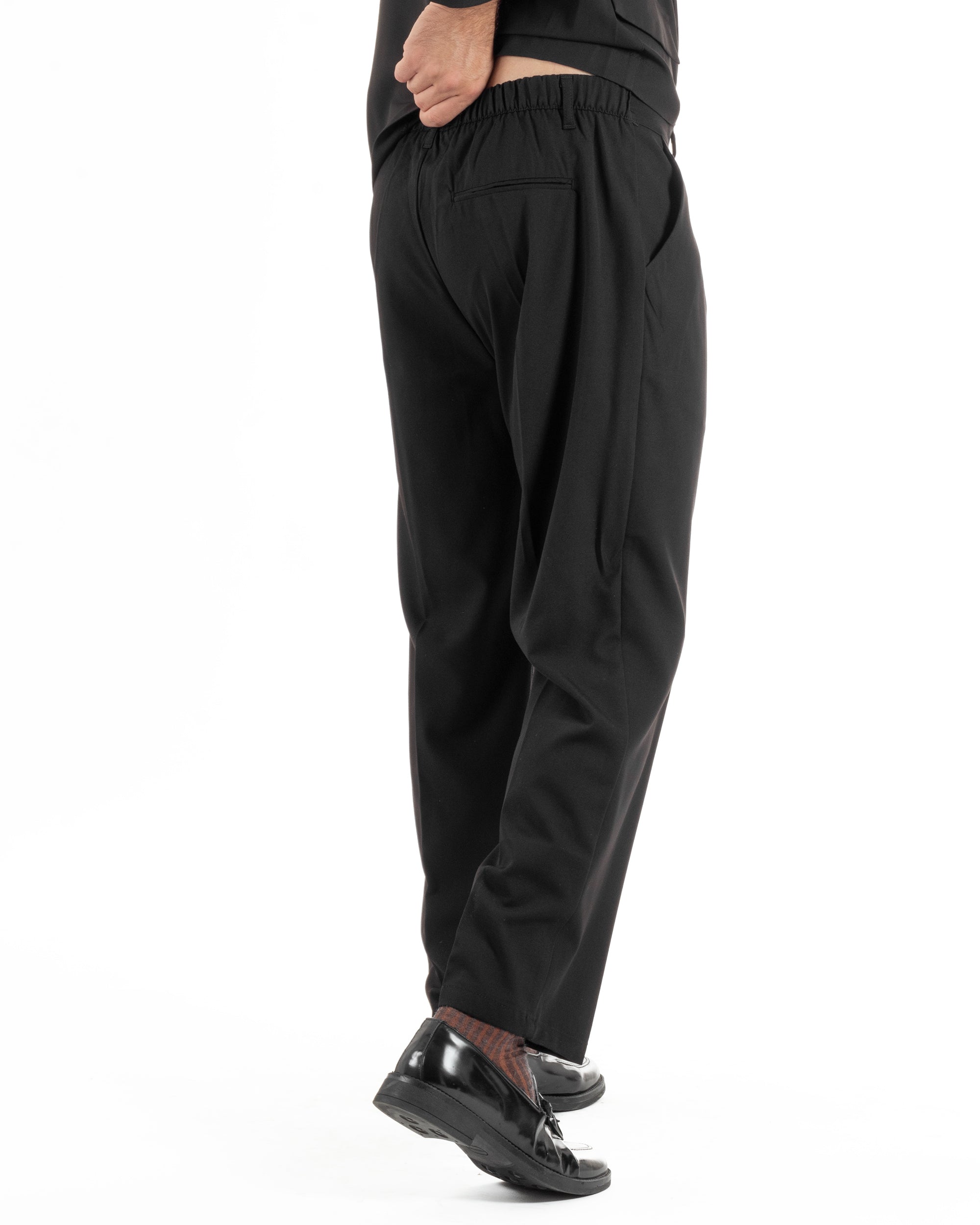 Abito uomo doppiopetto asimettrico completo relaxed fit giacca crop pantaloni baggy nero GIOSAL-AE1266A