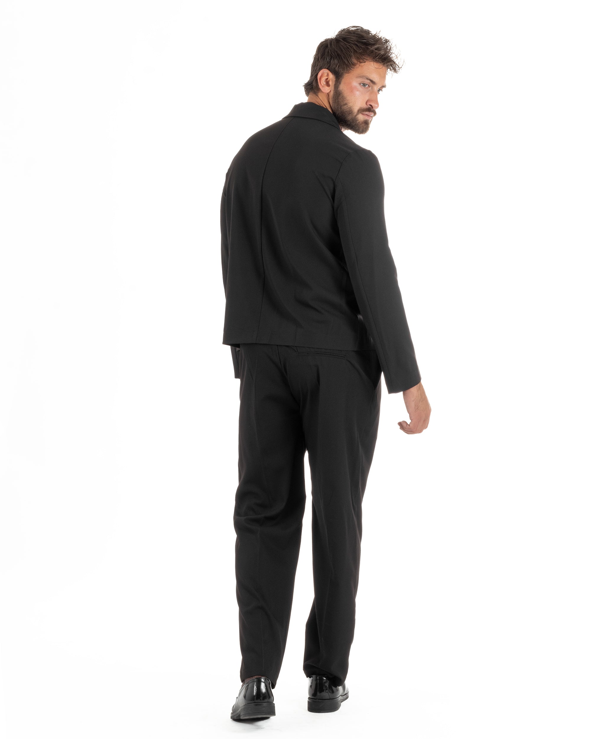 Abito uomo doppiopetto asimettrico completo relaxed fit giacca crop pantaloni baggy nero GIOSAL-AE1266A