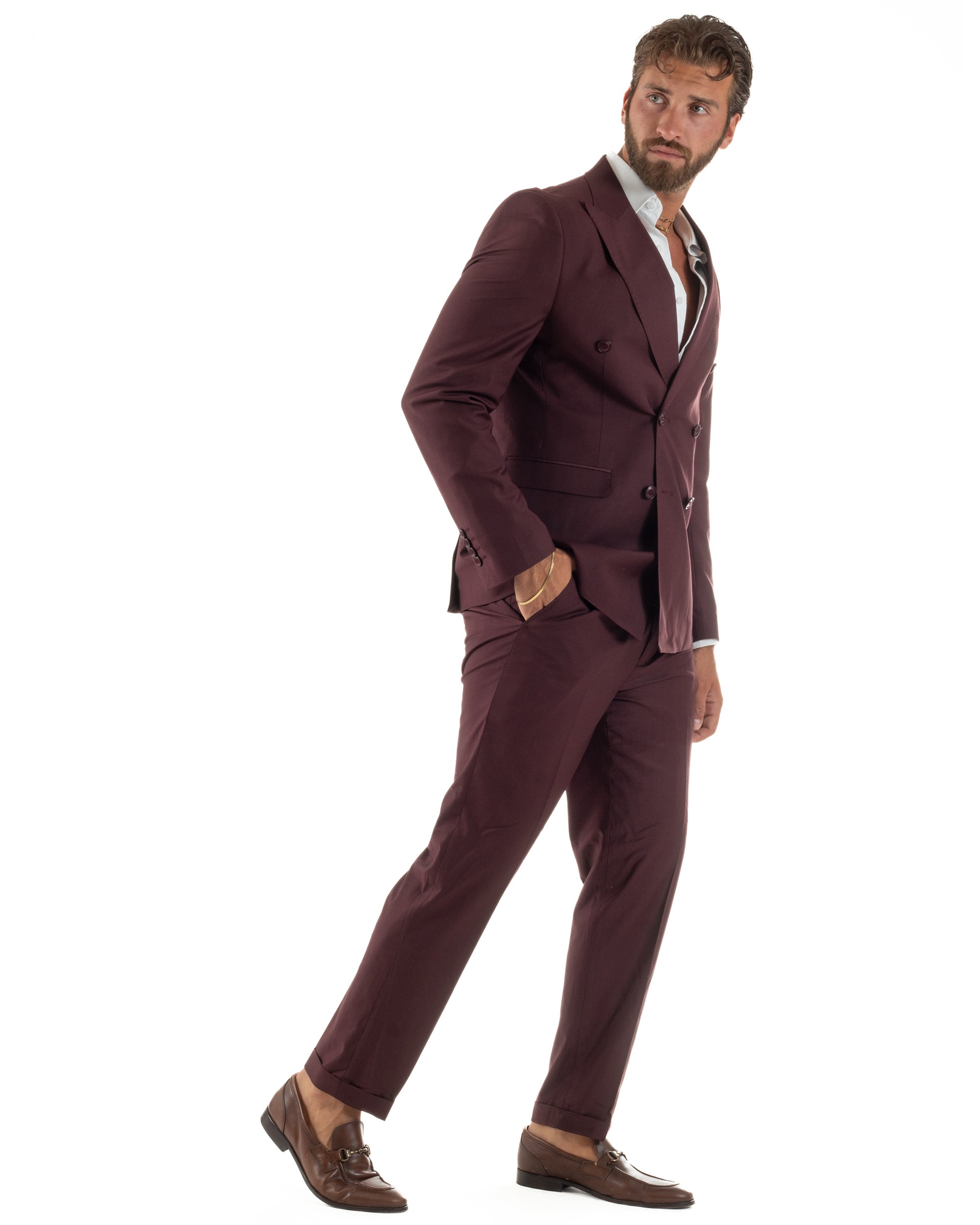 Abito uomo doppiopetto completo viscosa giacca pantaloni elegante bordeaux GIOSAL-AE1267A
