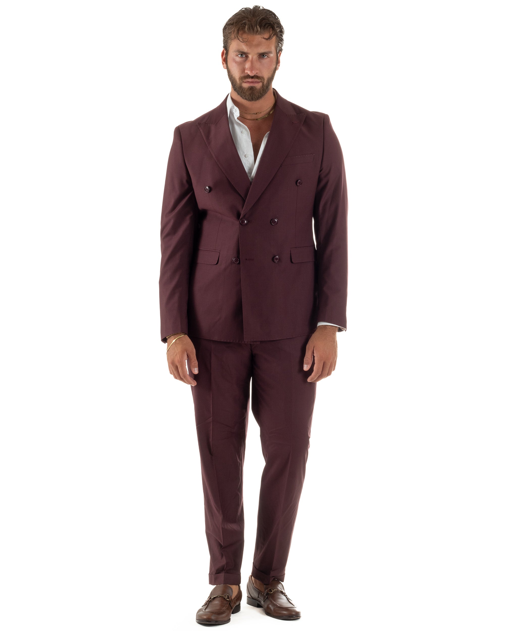 Abito uomo doppiopetto completo viscosa giacca pantaloni elegante bordeaux GIOSAL-AE1267A