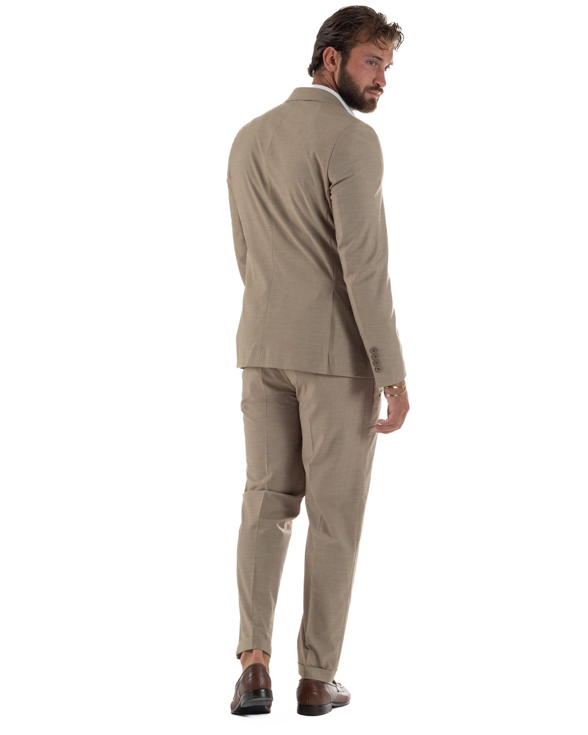 Abito uomo doppiopetto completo viscosa giacca pantaloni elegante fango melangiato GIOSAL-AE1268A
