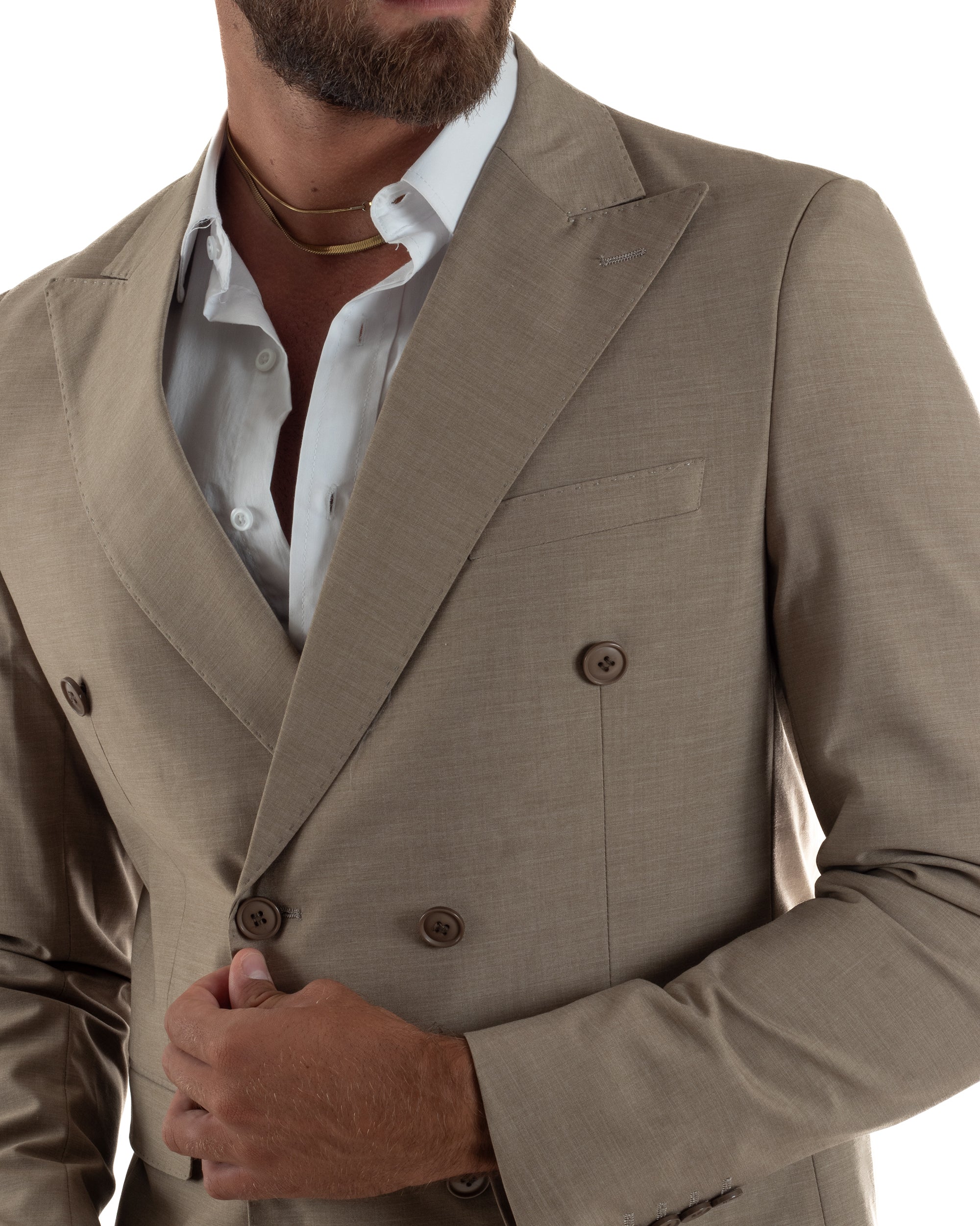 Abito uomo doppiopetto completo viscosa giacca pantaloni elegante fango melangiato GIOSAL-AE1268A