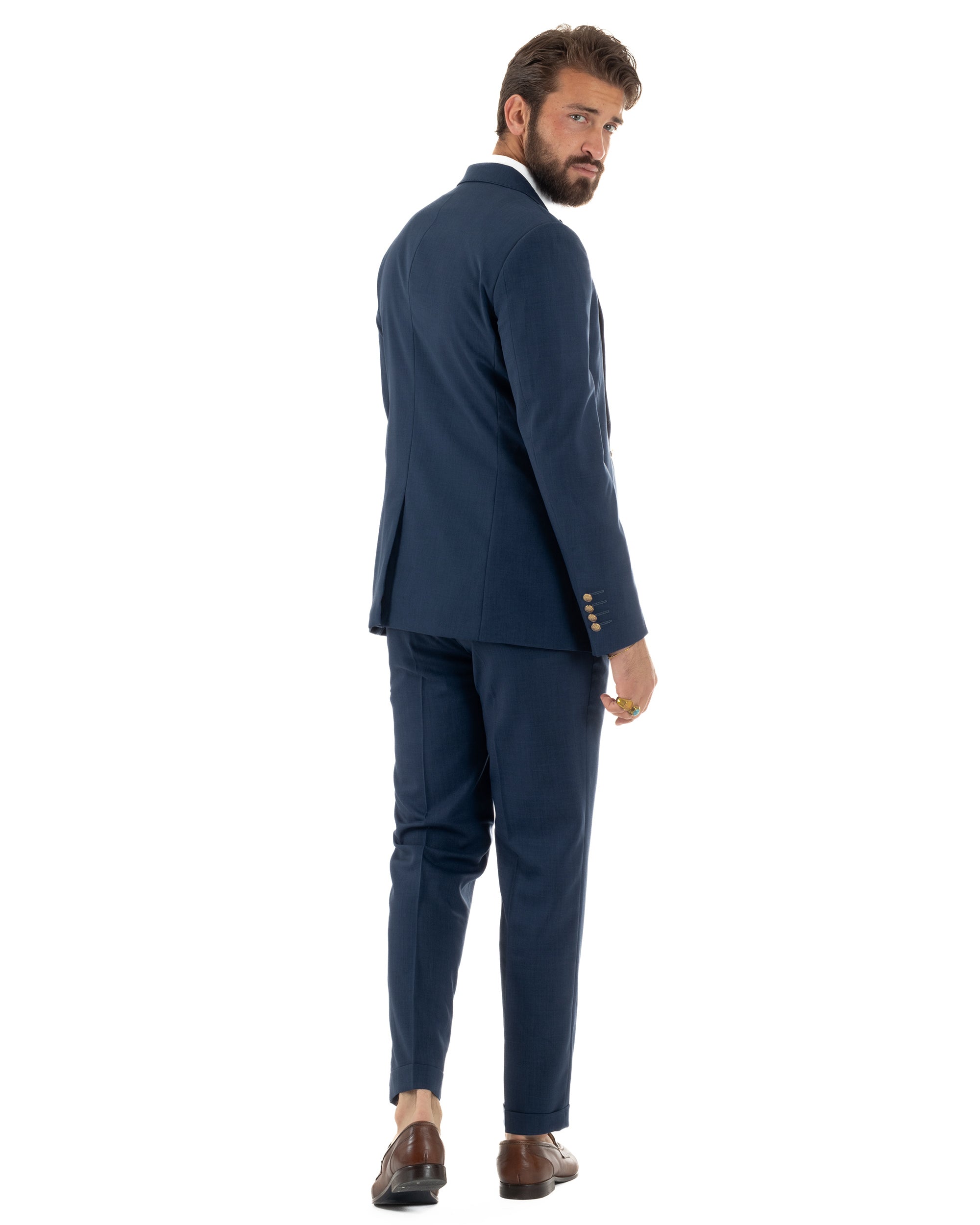 Abito uomo vestito monopetto 3 pezzi panciotto bottoni oro blu GIOSAL-AE1269A