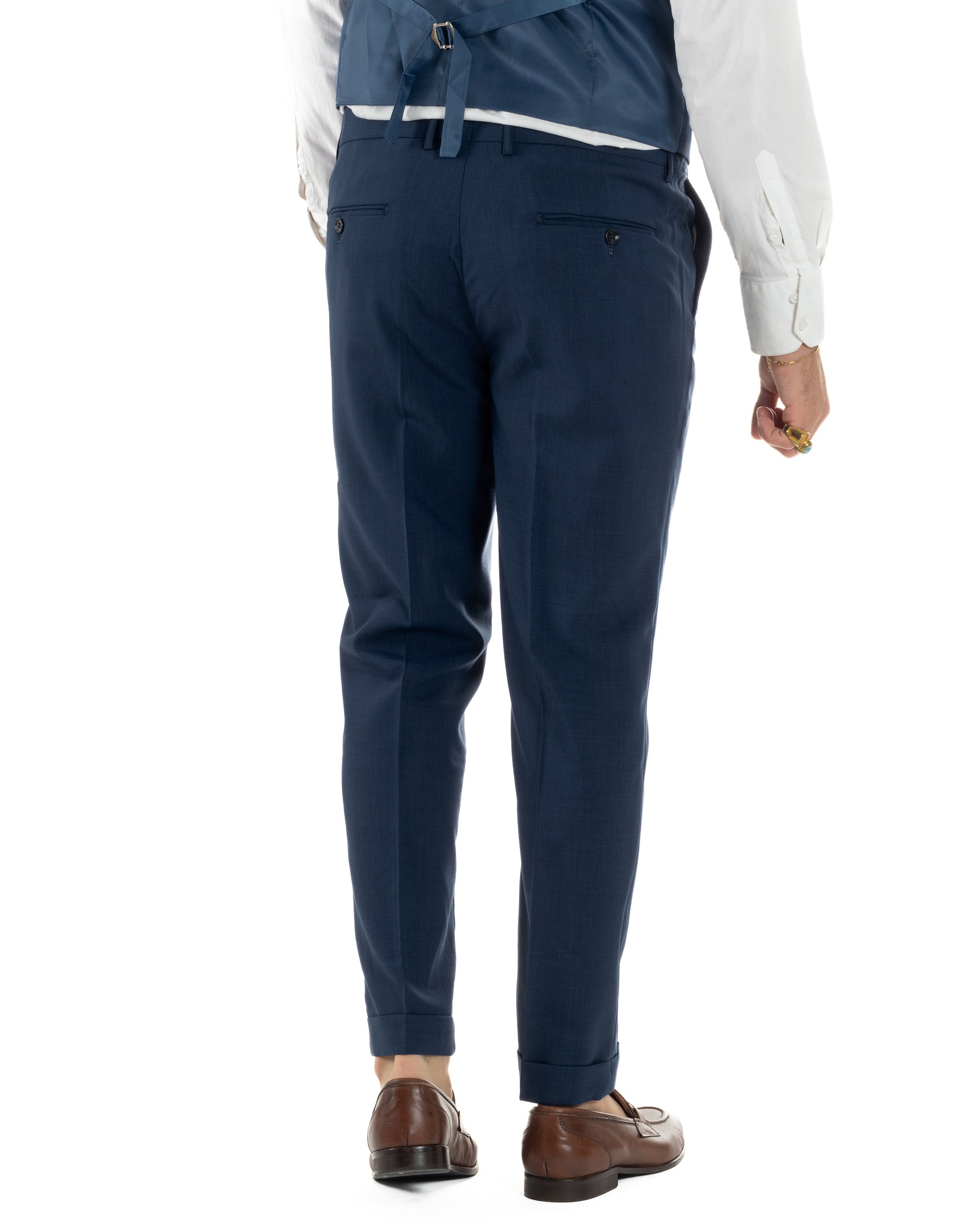 Abito uomo vestito monopetto 3 pezzi panciotto bottoni oro blu GIOSAL-AE1269A