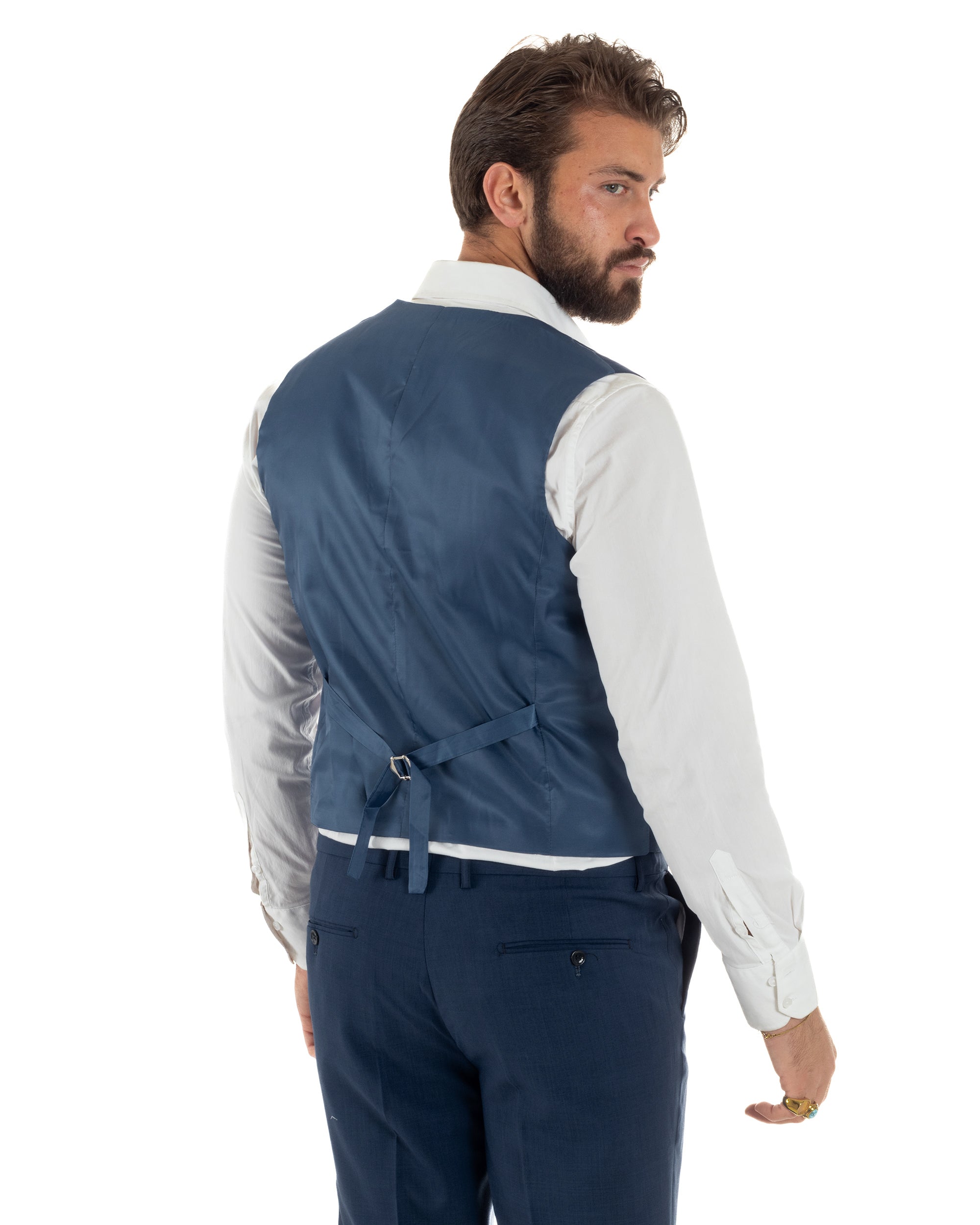 Abito uomo vestito monopetto 3 pezzi panciotto bottoni oro blu GIOSAL-AE1269A