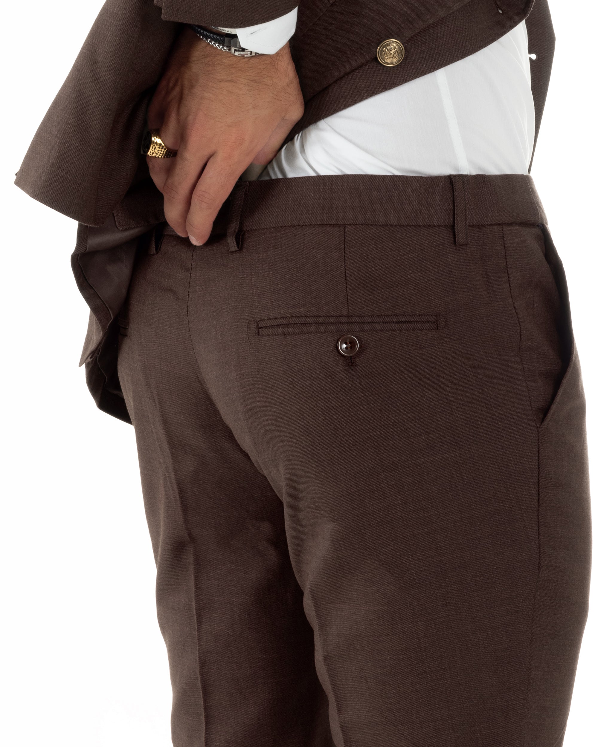 Abito uomo doppiopetto completo giacca pantaloni bottoni metallo marrone melangiato GIOSAL-AE1270A